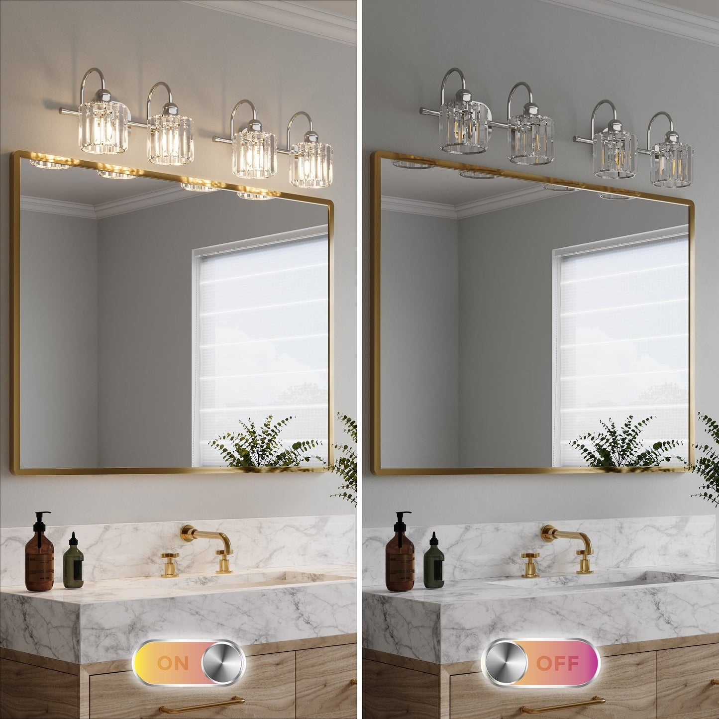 ExBrite Modern Rose Gold 1/2/3/4/5-light Bathroom Dimmable Crystal Vanity Lights Wall Sconces