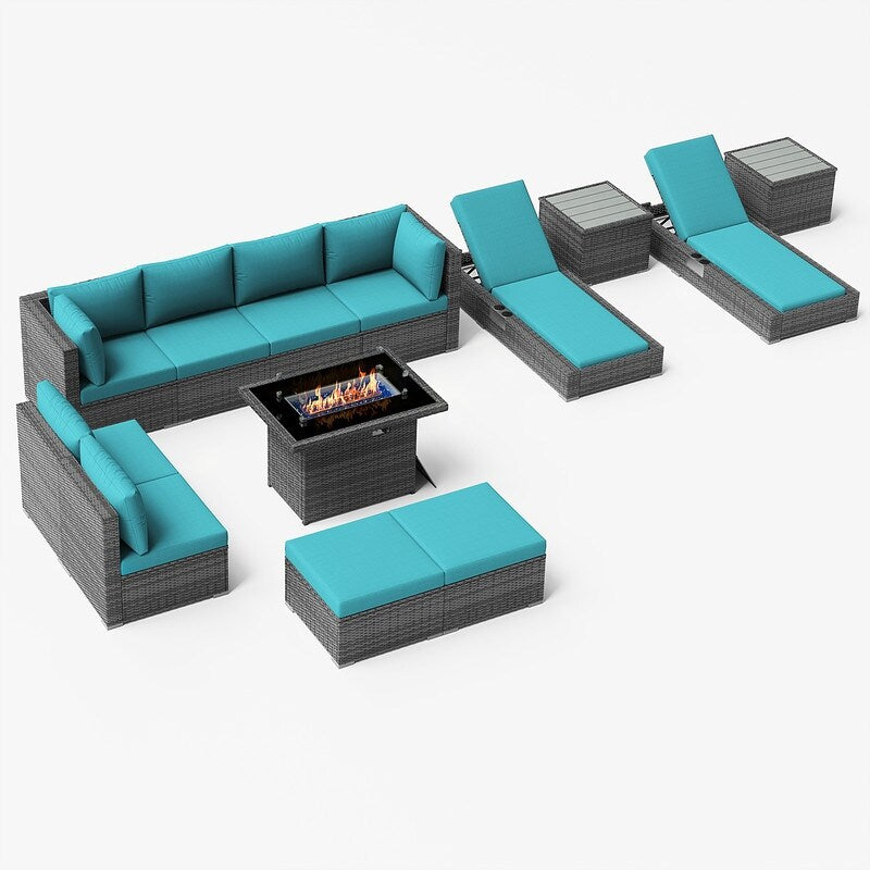 FINCATI 13 Pcs Patio Outdoor Wicker Furniture Sectional Sofa Set with Lounge Chair