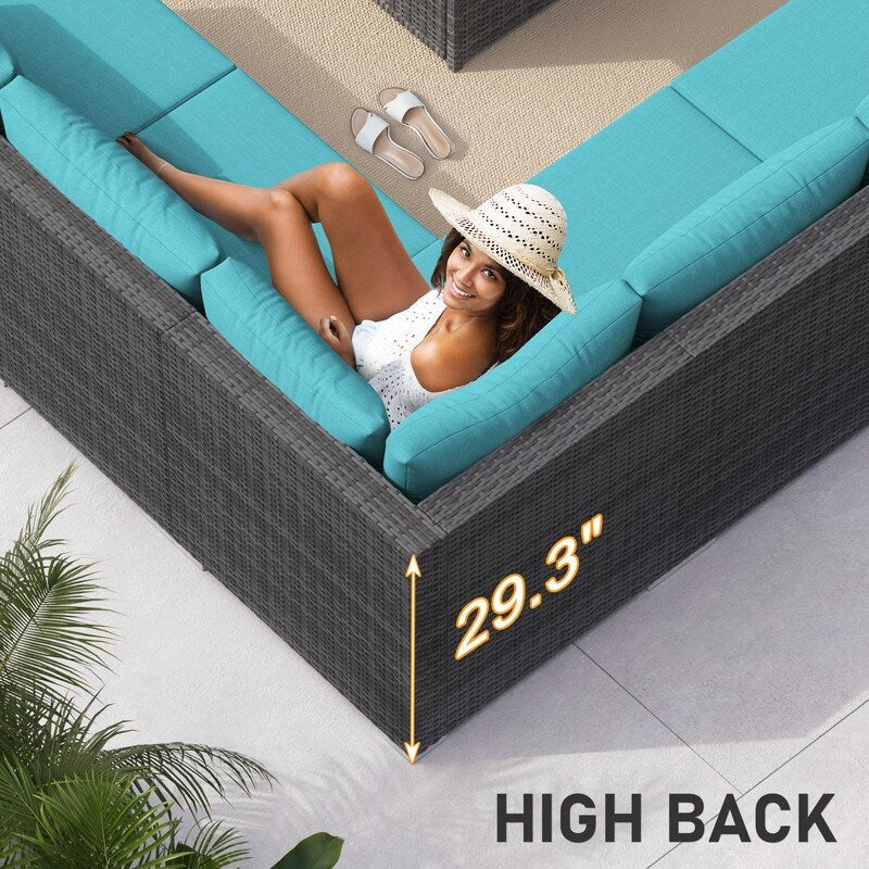 FINCATI 13 Pcs Patio Outdoor Wicker Furniture Sectional Sofa Set with Lounge Chair