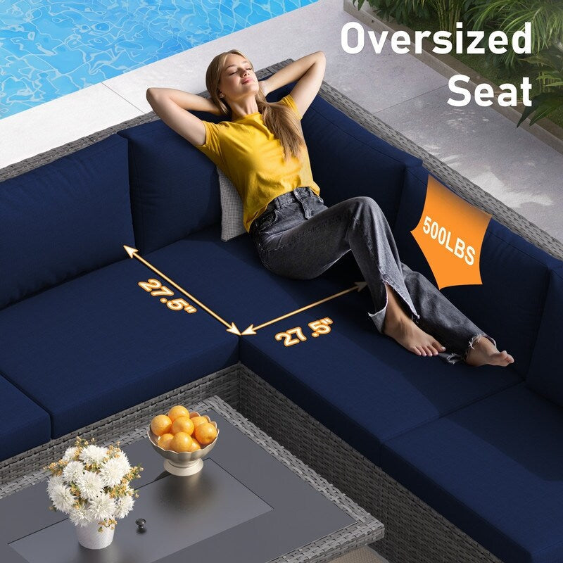 FINCATI 13 Pcs Patio Outdoor Wicker Furniture Sectional Sofa Set with Lounge Chair