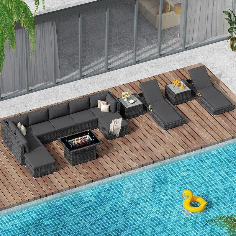 FINCATI 13 Pcs Patio Outdoor Wicker Furniture Sectional Sofa Set with Lounge Chair