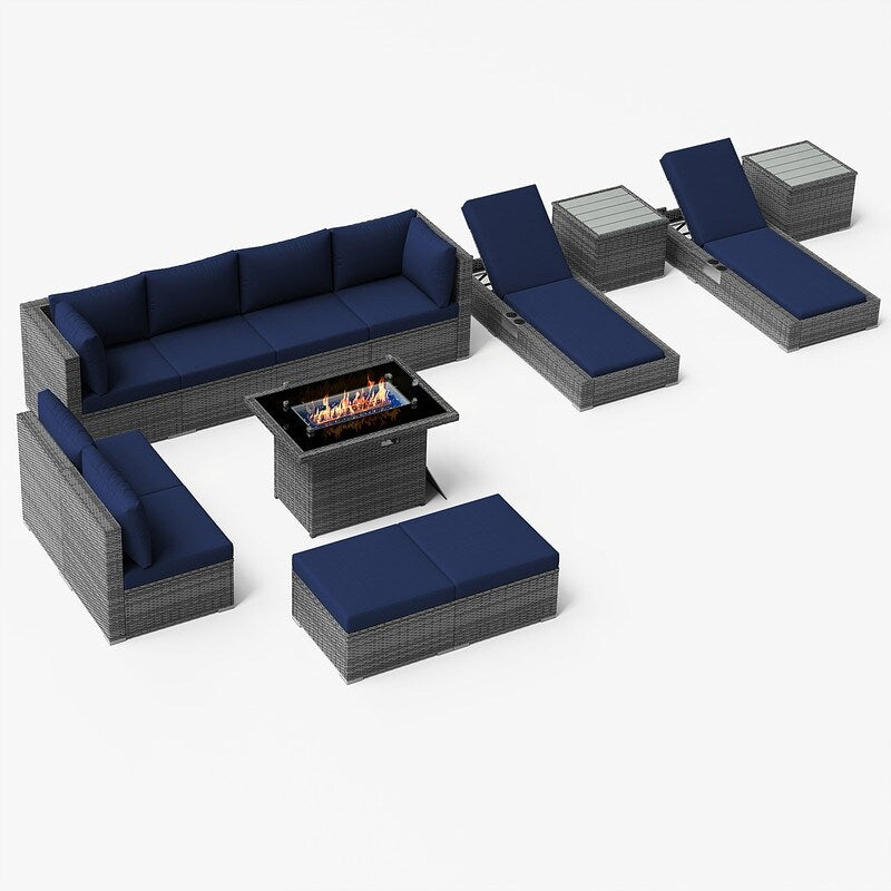 FINCATI 13 Pcs Patio Outdoor Wicker Furniture Sectional Sofa Set with Lounge Chair