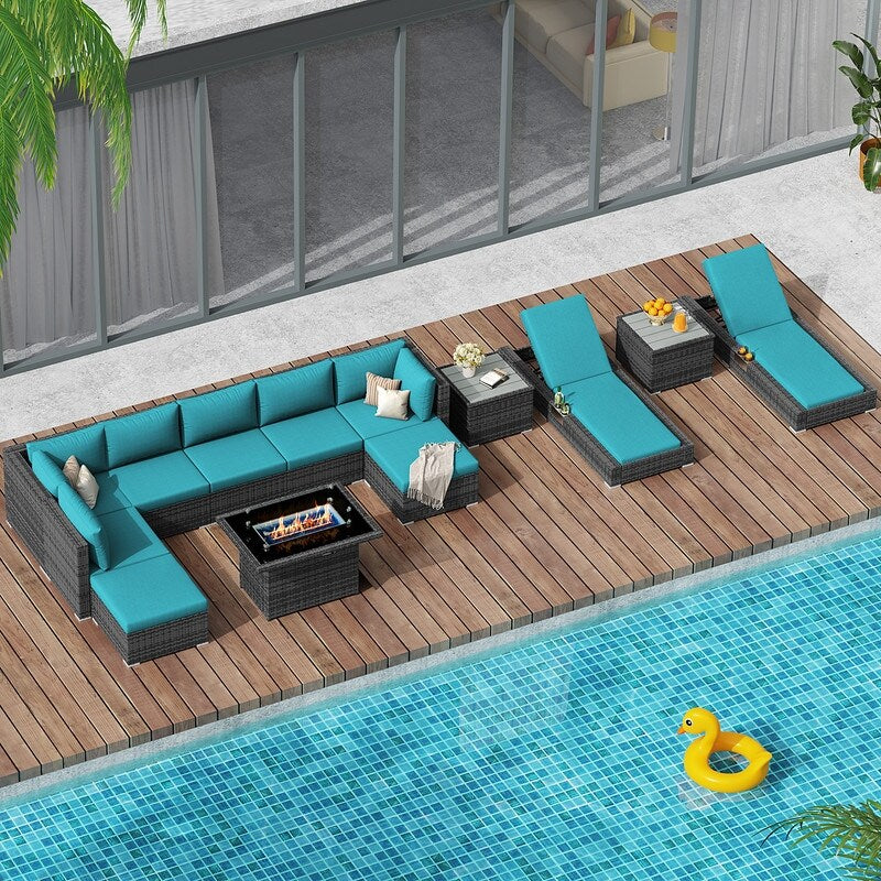 FINCATI 13 Pcs Patio Outdoor Wicker Furniture Sectional Sofa Set with Lounge Chair