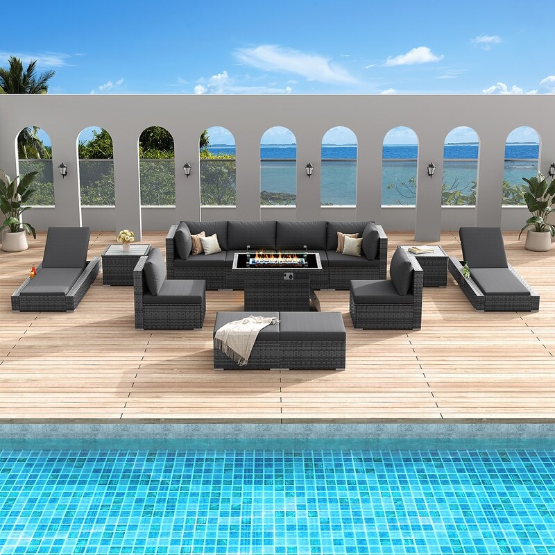 FINCATI 13 Pcs Patio Outdoor Wicker Furniture Sectional Sofa Set with Lounge Chair