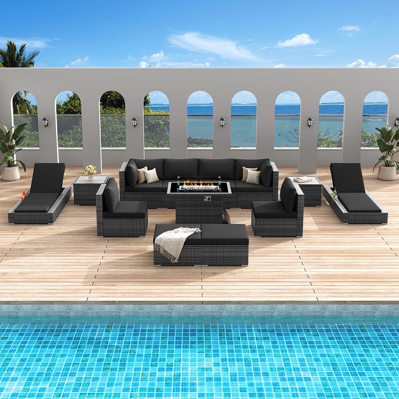 FINCATI 13 Pcs Patio Outdoor Wicker Furniture Sectional Sofa Set with Lounge Chair