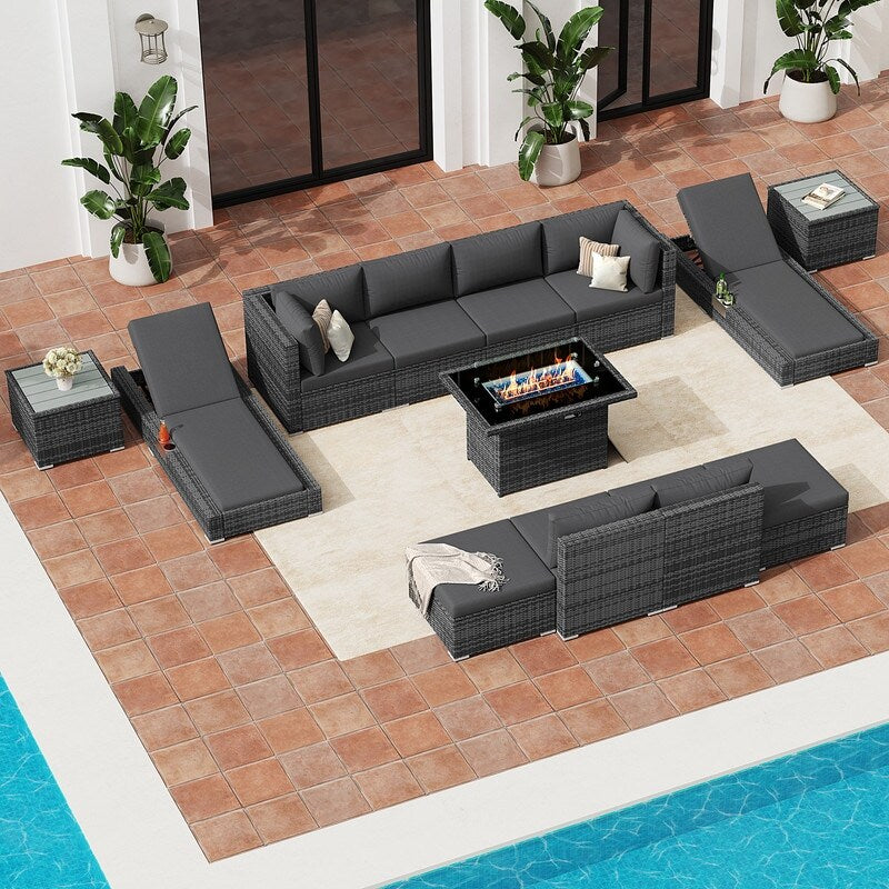 FINCATI 13 Pcs Patio Outdoor Wicker Furniture Sectional Sofa Set with Lounge Chair