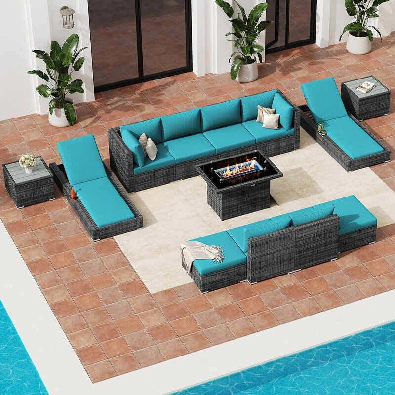 FINCATI 13 Pcs Patio Outdoor Wicker Furniture Sectional Sofa Set with Lounge Chair