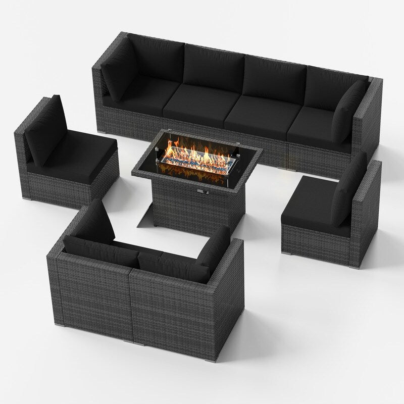 FINCATI 9-piece Extra Large High Back Outdoor Patio Furniture Sectional Conversation Sofa Set with Fire Pit Table