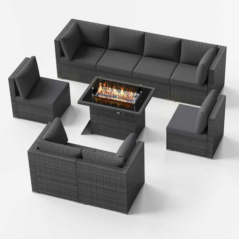 FINCATI 9-piece Extra Large High Back Outdoor Patio Furniture Sectional Conversation Sofa Set with Fire Pit Table