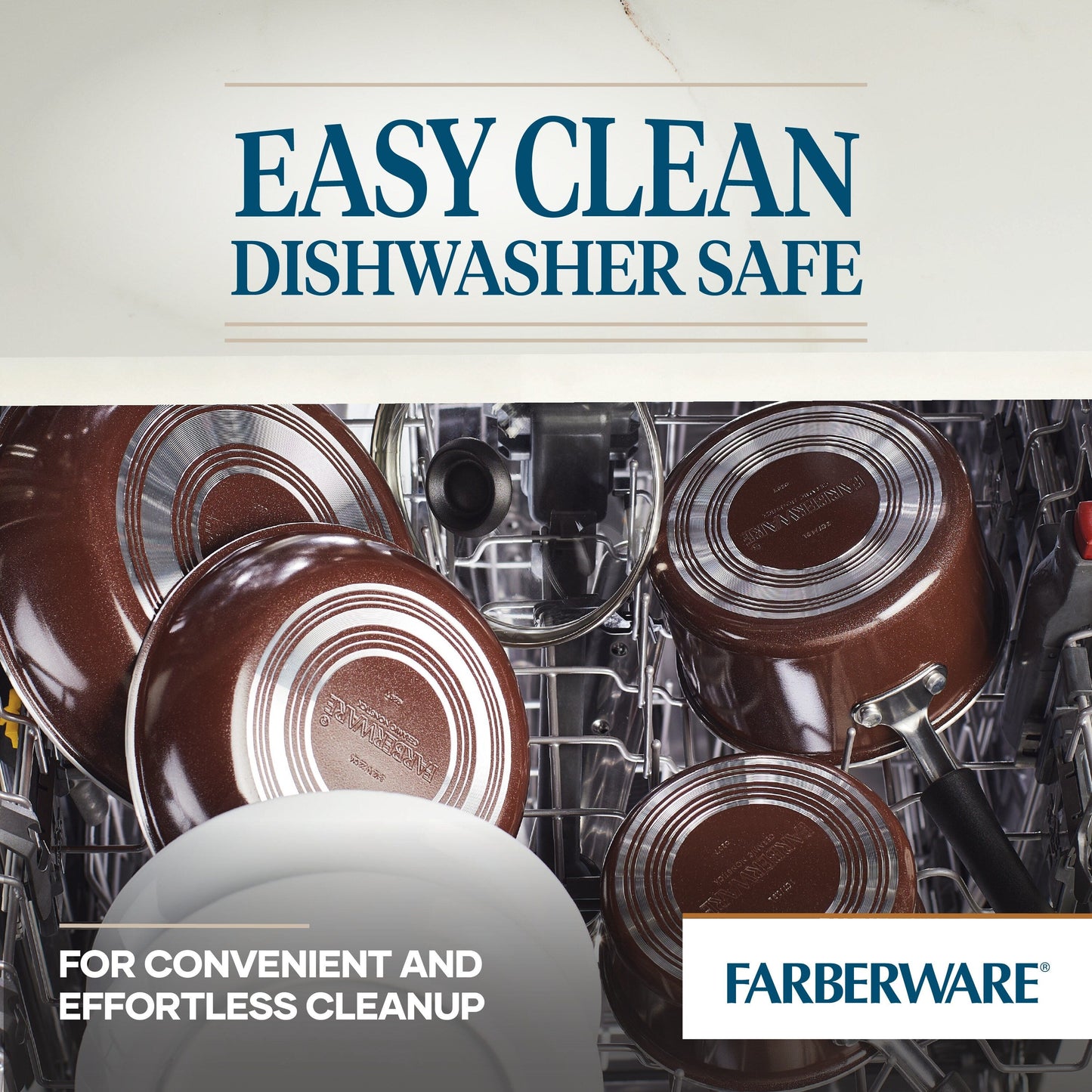 Farberware Easy Clean Pro Ceramic Nonstick Cookware Pots and Pans Set, 14-Piece, Brown