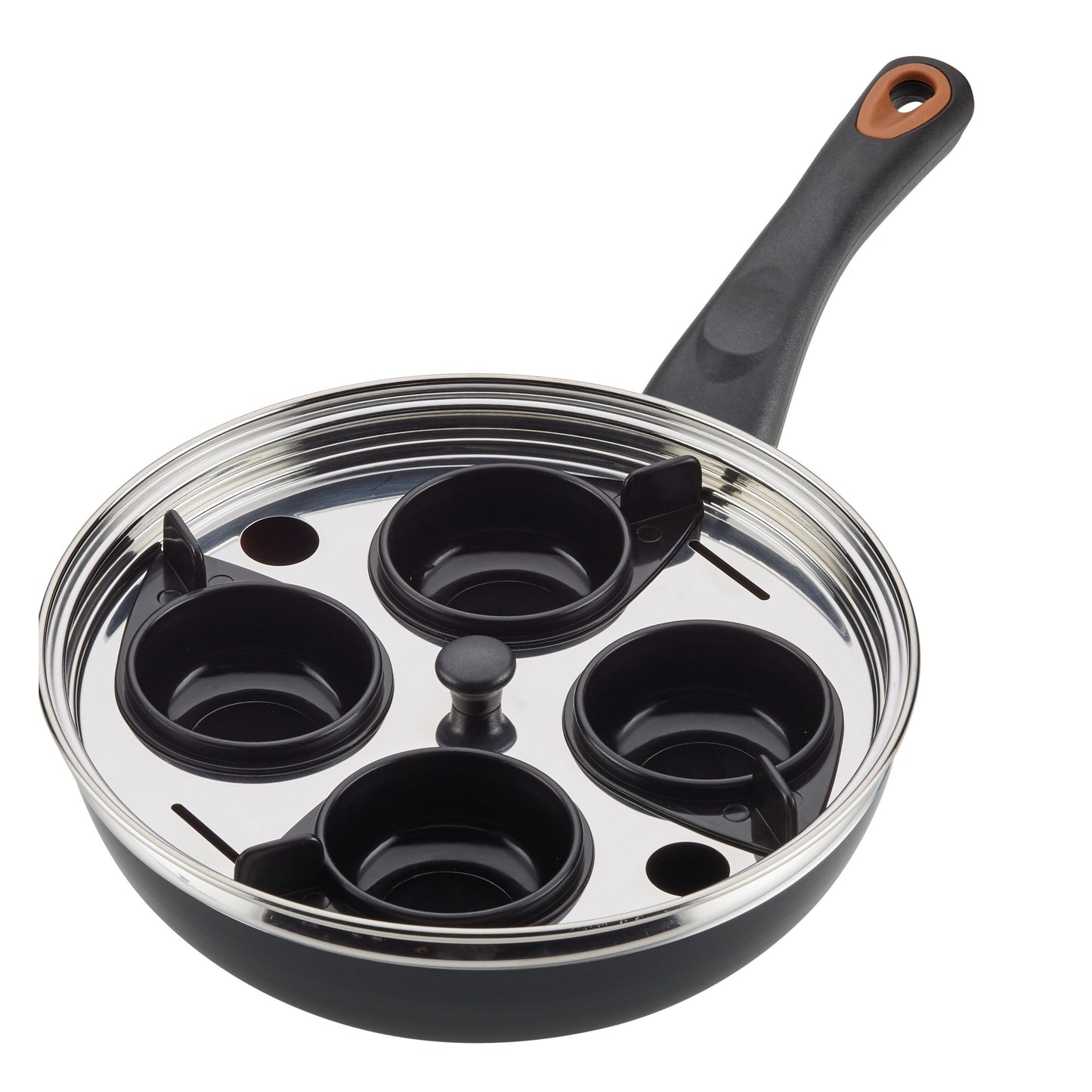 Farberware Glide Copper Ceramic Nonstick Egg Poacher with Lid, 8-Inch, Black