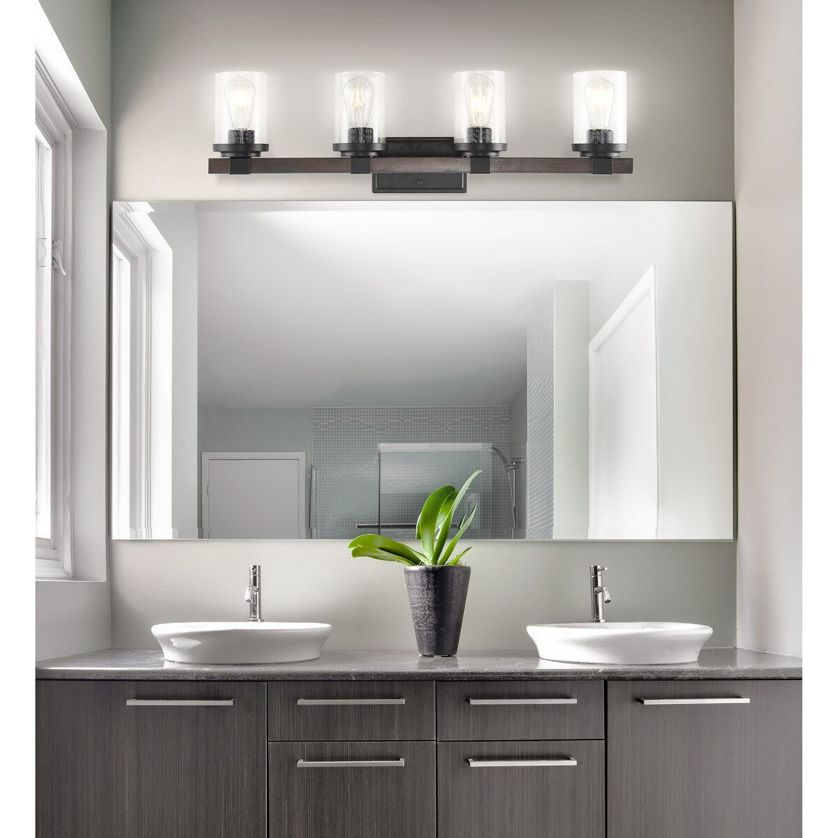 Ferme Iron/Seeded Glass Rustic Farmhouse LED Vanity Light, by JONATHAN Y
