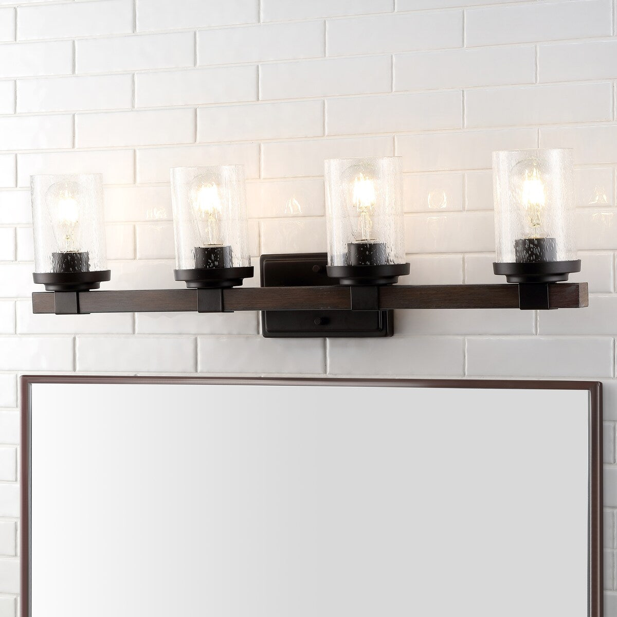 Ferme Iron/Seeded Glass Rustic Farmhouse LED Vanity Light, by JONATHAN Y