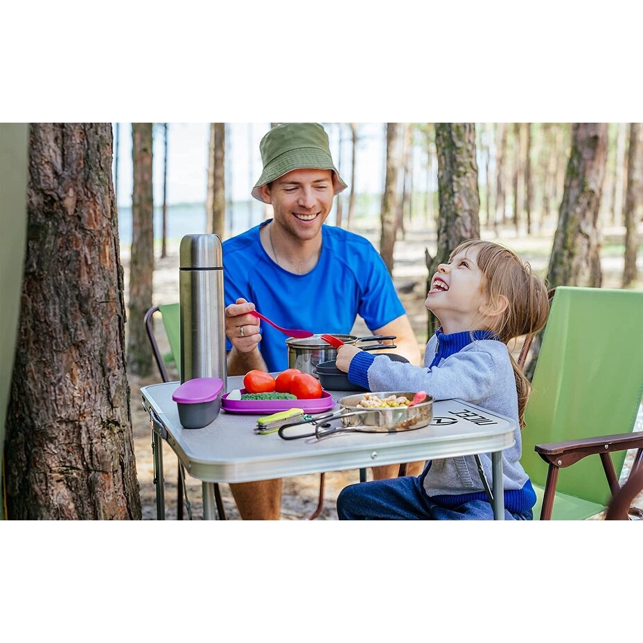 Folding Card Table Adjustable Height, Portable Camping Table Lightweight Aluminum, with Carry Handle for Outdoor, Beach
