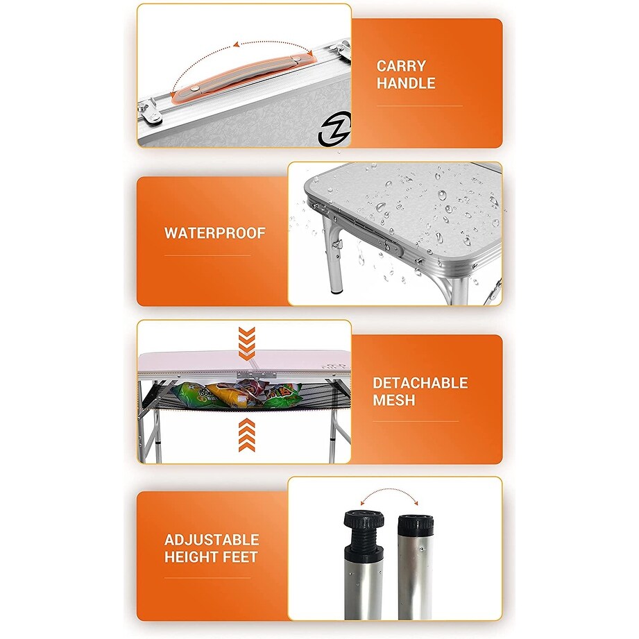 Folding Card Table Adjustable Height, Portable Camping Table Lightweight Aluminum, with Carry Handle for Outdoor, Beach
