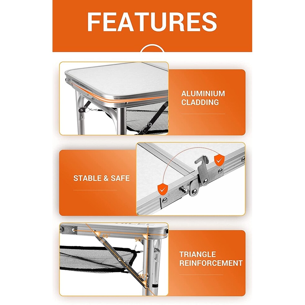 Folding Card Table Adjustable Height, Portable Camping Table Lightweight Aluminum, with Carry Handle for Outdoor, Beach
