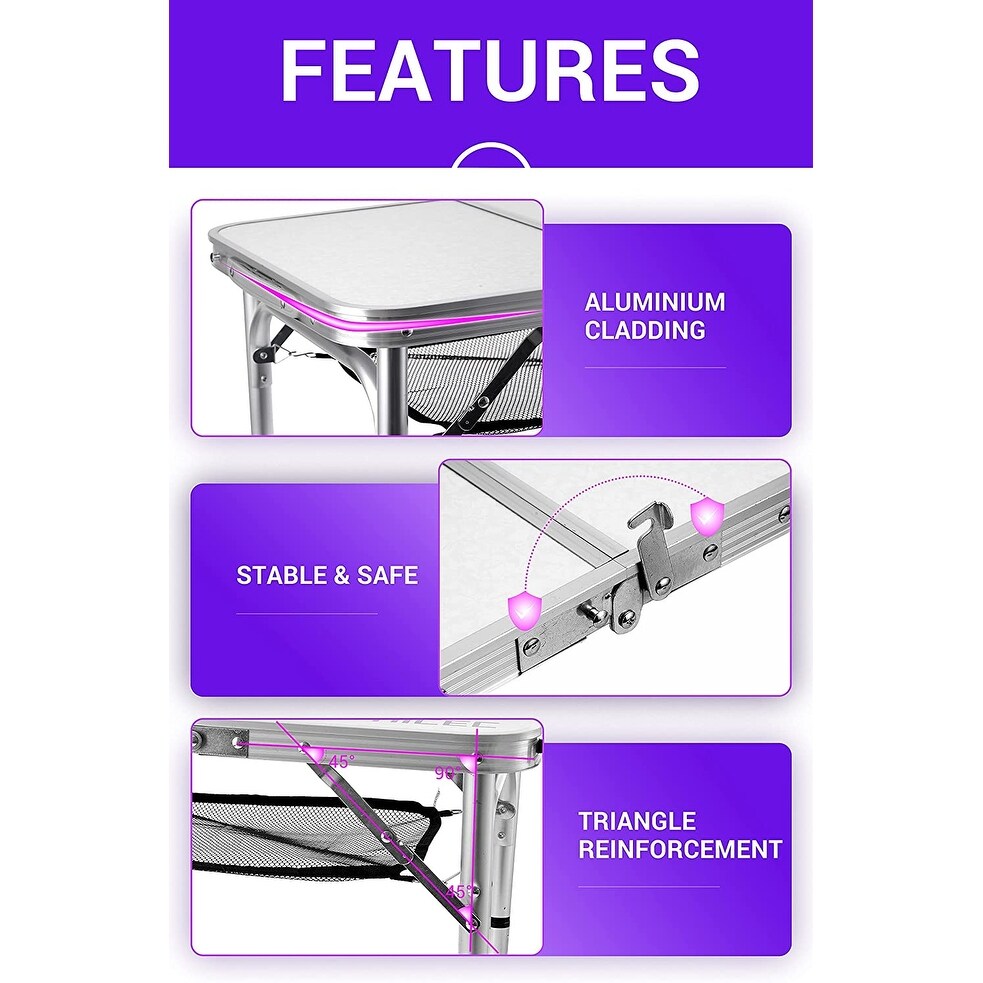 Folding Card Table Adjustable Height, Portable Camping Table Lightweight Aluminum, with Carry Handle for Outdoor, Beach