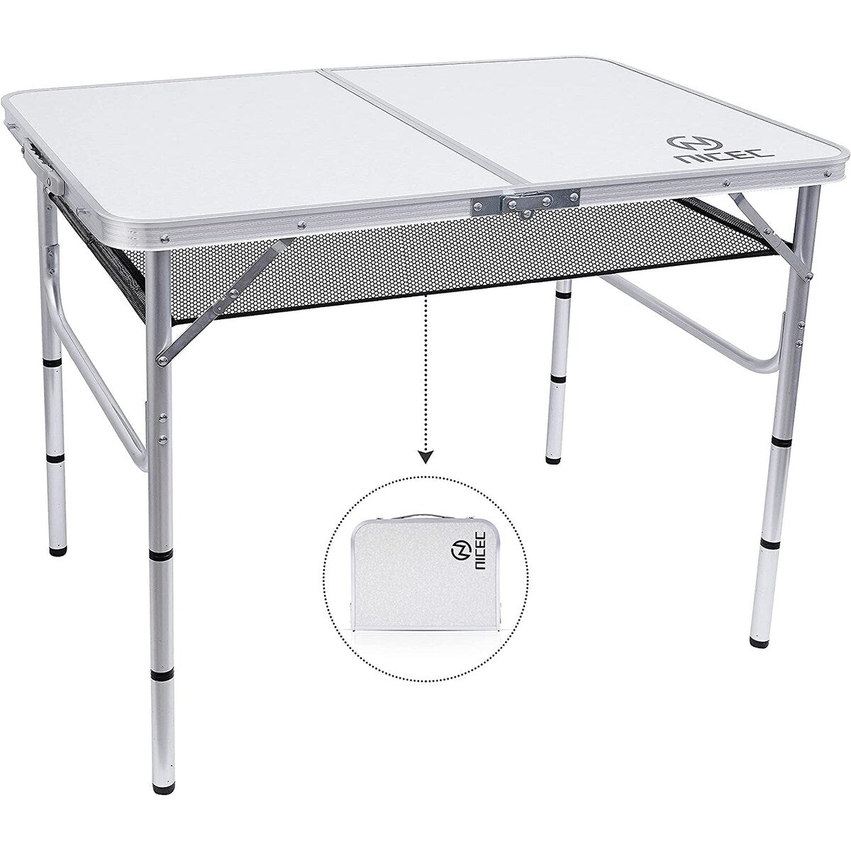 Folding Card Table Adjustable Height, Portable Camping Table Lightweight Aluminum, with Carry Handle for Outdoor, Beach