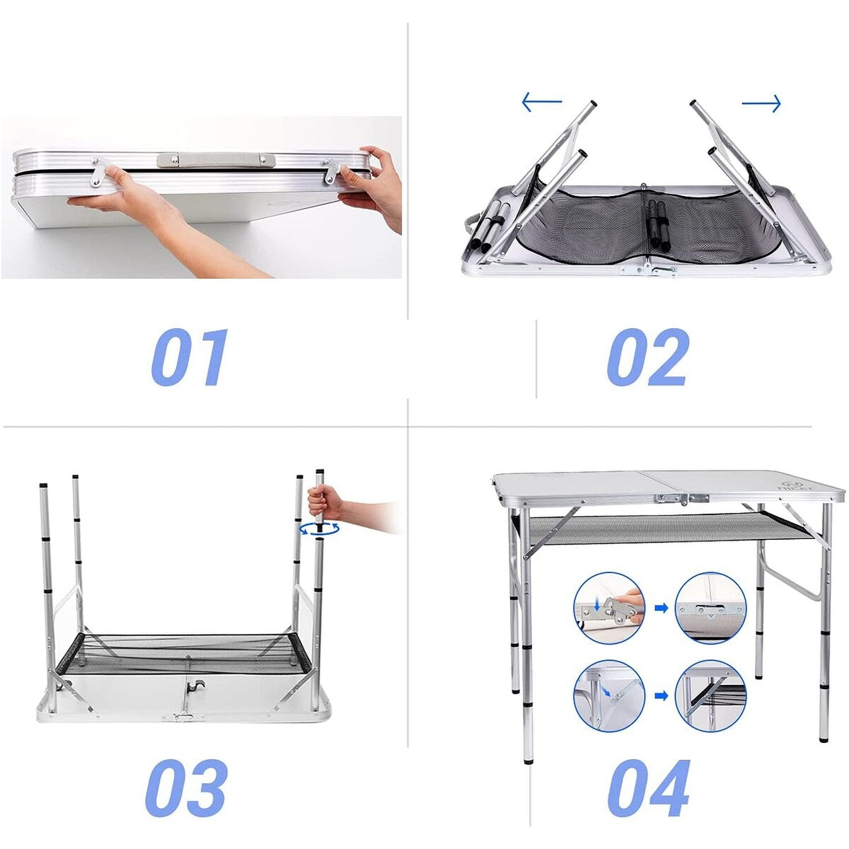Folding Card Table Adjustable Height, Portable Camping Table Lightweight Aluminum, with Carry Handle for Outdoor, Beach