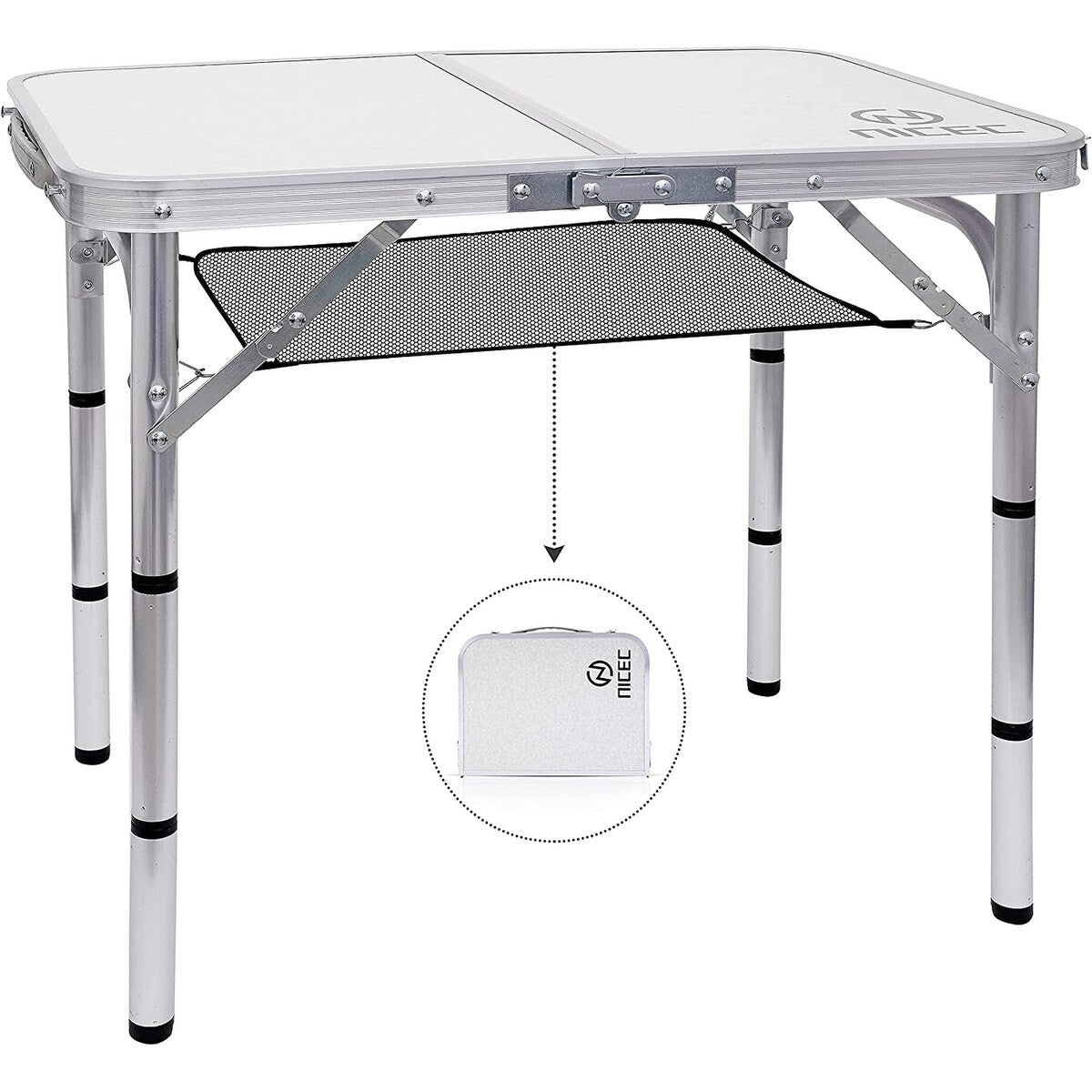 Folding Card Table Adjustable Height, Portable Camping Table Lightweight Aluminum, with Carry Handle for Outdoor, Beach
