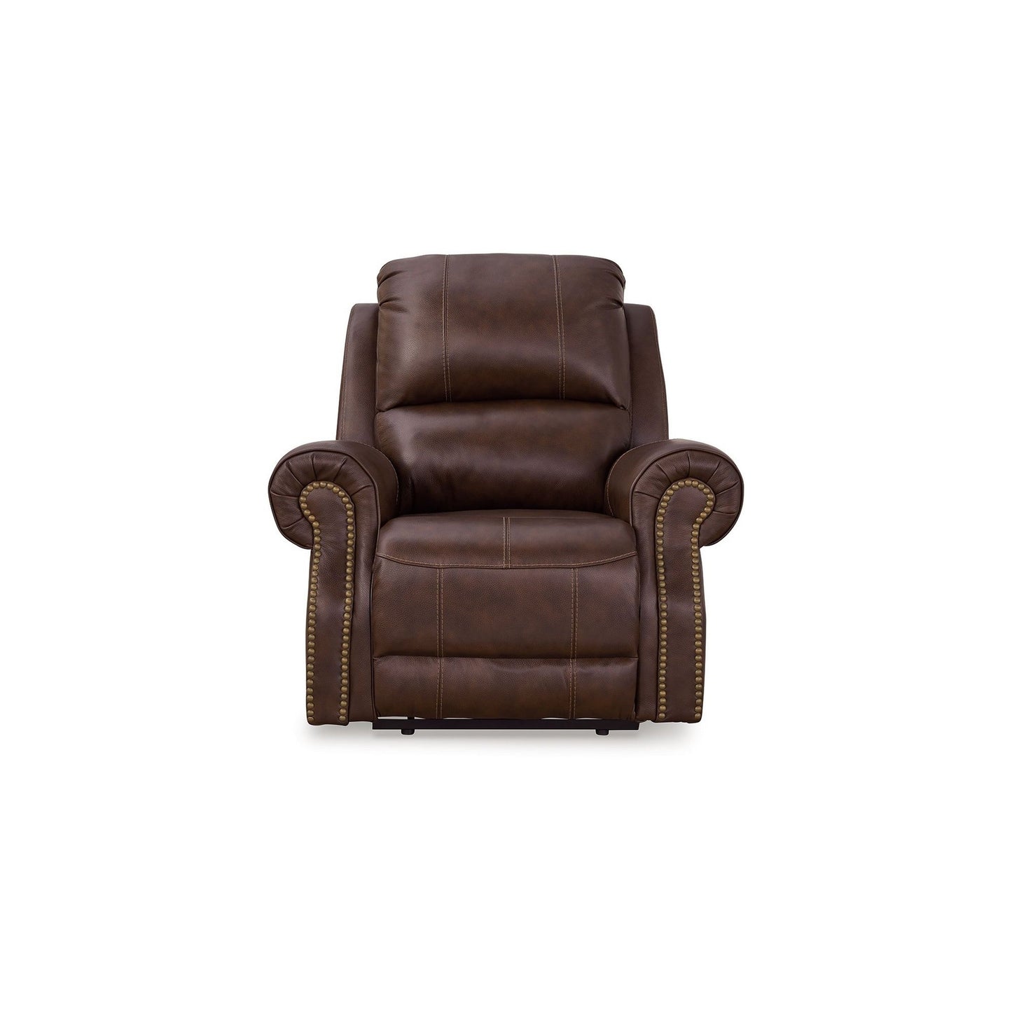 Freye Power Recliner, USB, Zero Wall Dark Brown Leather, Nailhead Trim