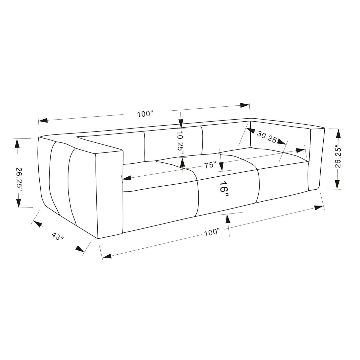 UR livingroom Full Aniline Leather Sofa Modern Genuine Leather Sofa Couch for Living Room - 100W x 43D x 26.25H