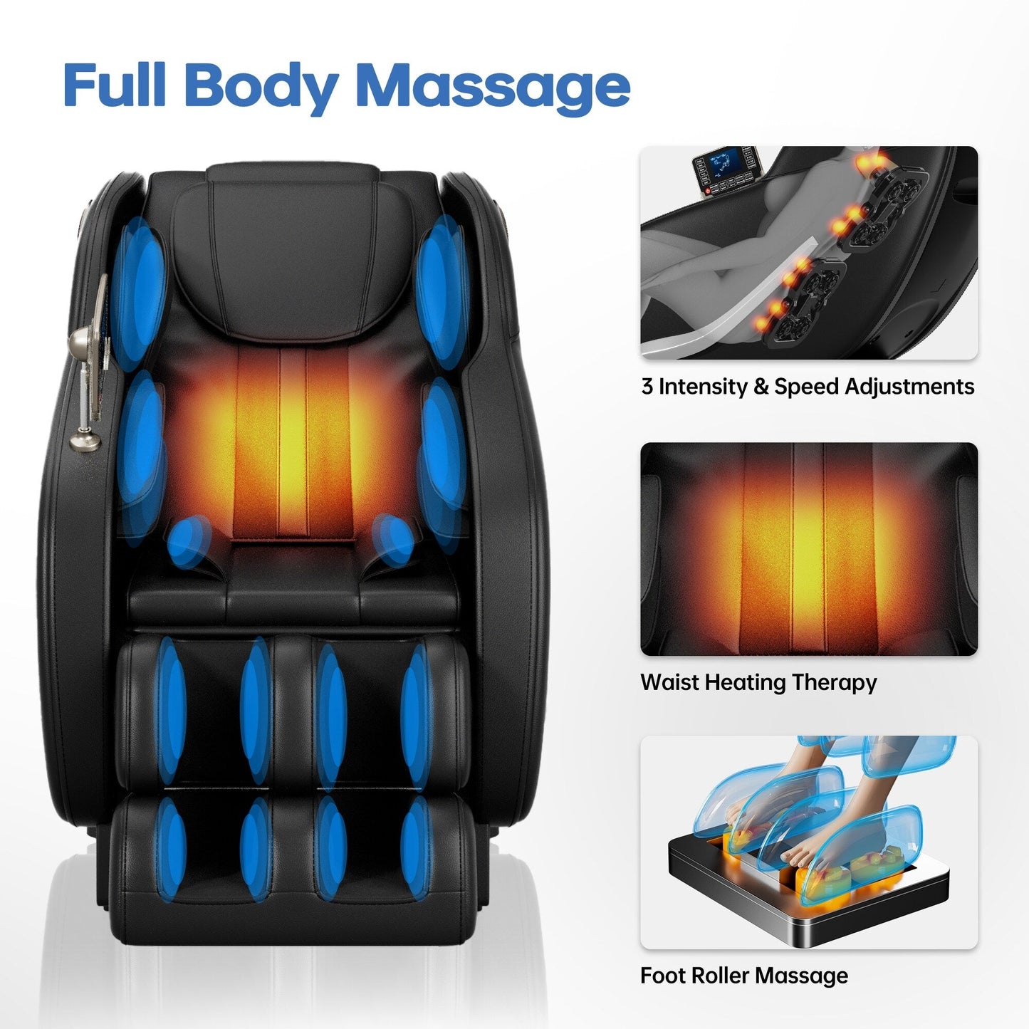 Full Body Massage Chair Zero Gravity Reclining Chair with Airbags, Heat Therapy and Hi-Fi Speakers, LCD Touchscreen Control