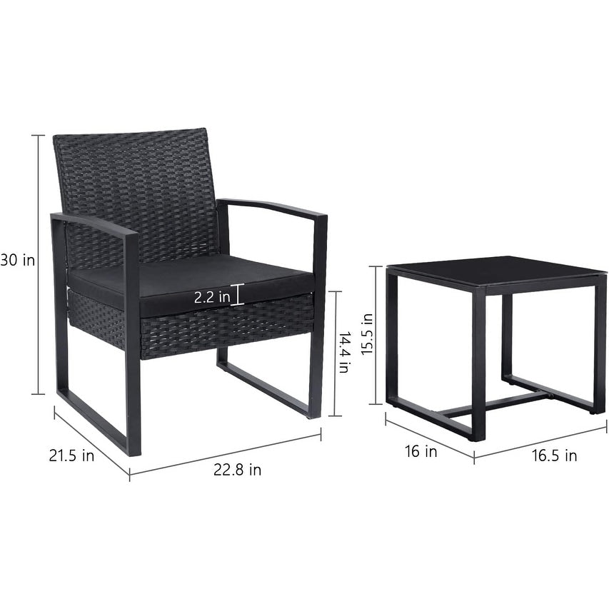 Furniwell 3 Pieces Patio Conversation Set Chairs with Coffee Table