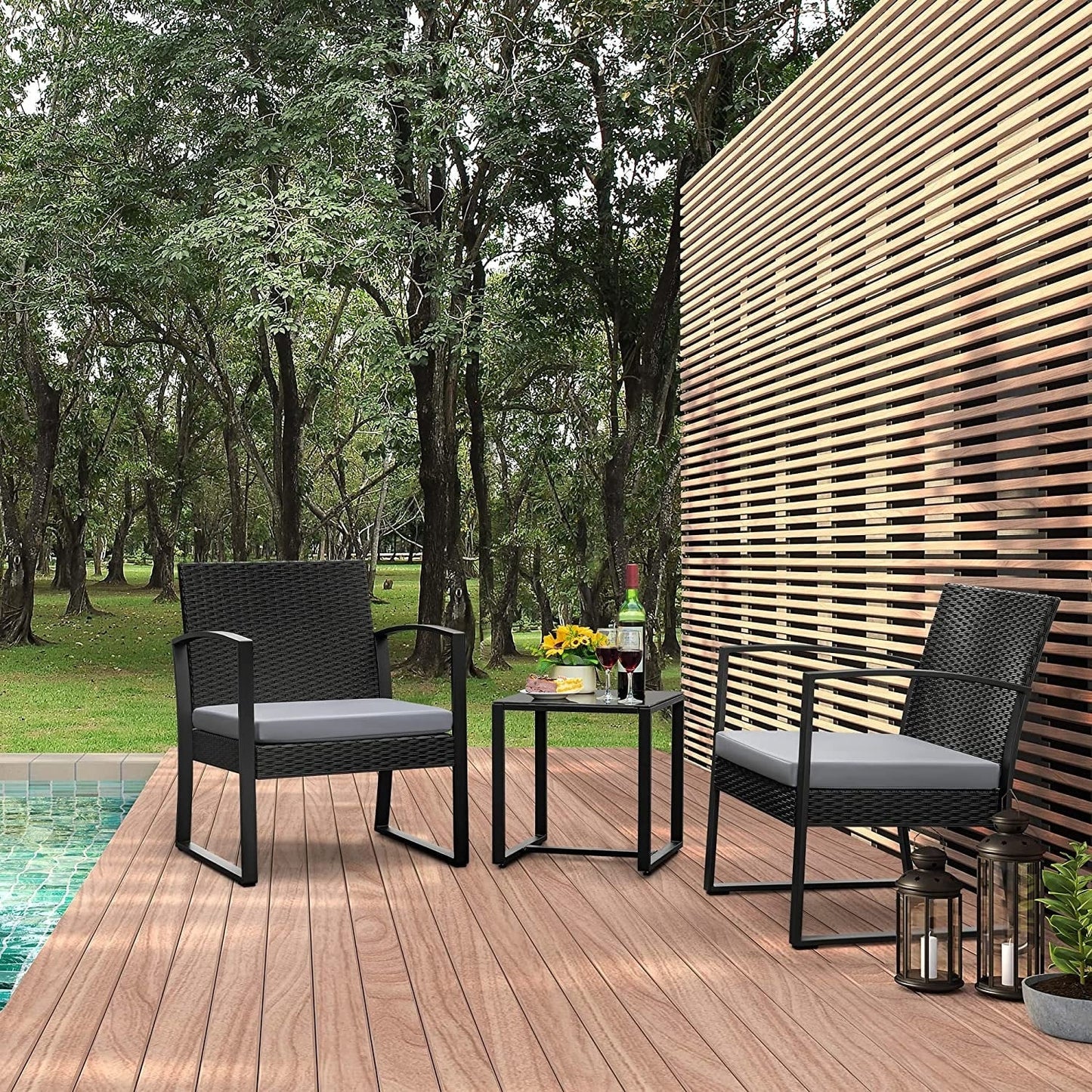 Furniwell 3 Pieces Patio Conversation Set Chairs with Coffee Table