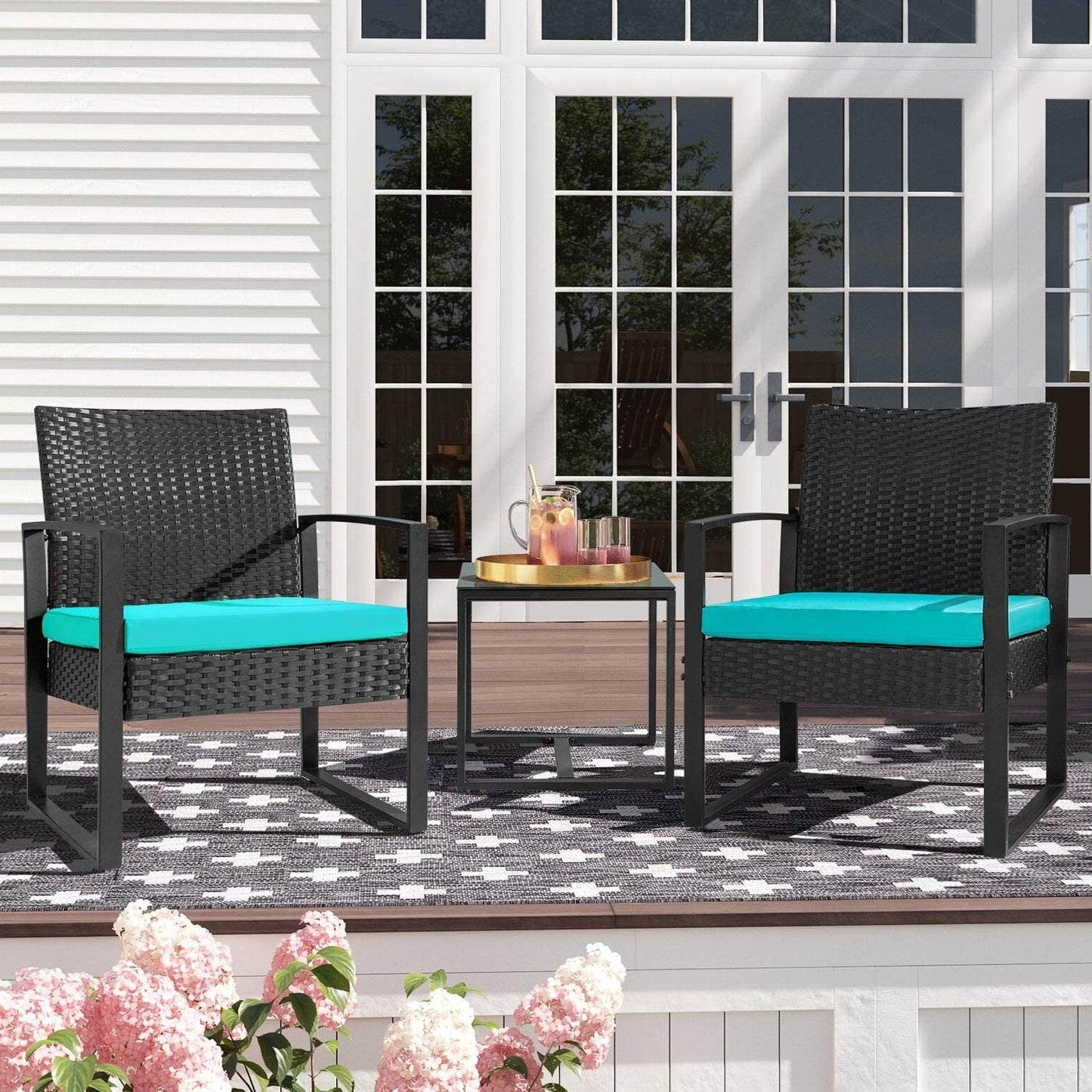 Furniwell 3 Pieces Patio Conversation Set Chairs with Coffee Table