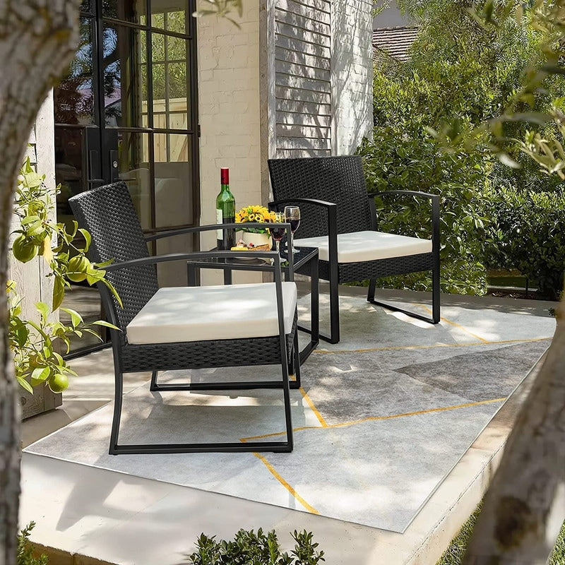Furniwell 3 Pieces Patio Conversation Set Chairs with Coffee Table