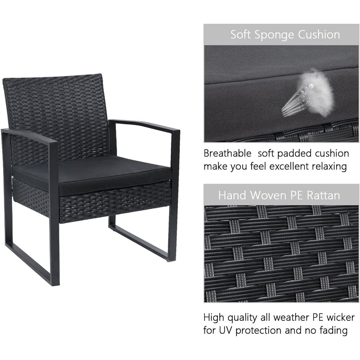 Furniwell 3 Pieces Patio Conversation Set Chairs with Coffee Table