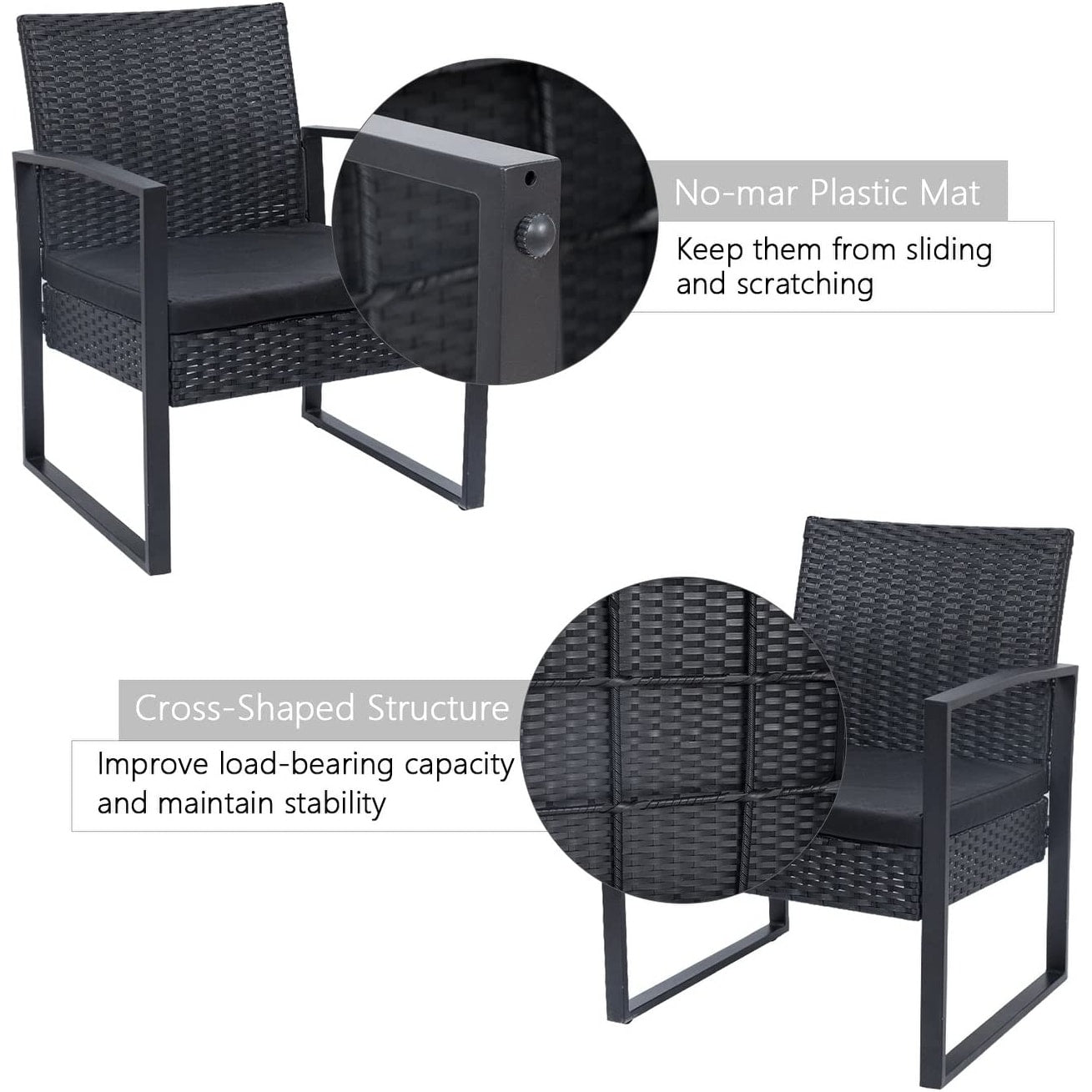 Furniwell 3 Pieces Patio Conversation Set Chairs with Coffee Table