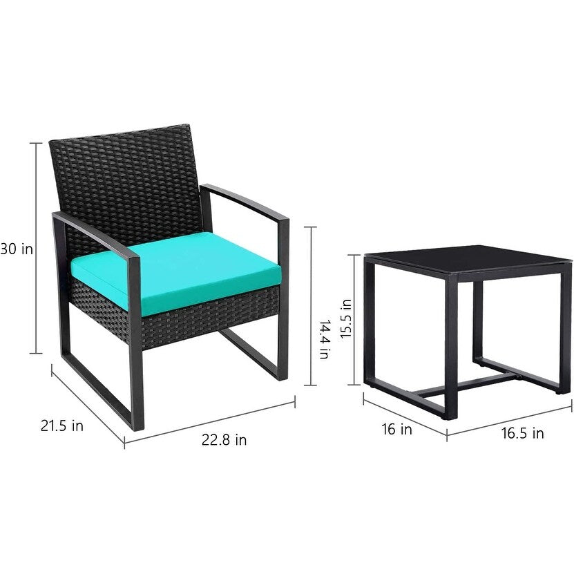 Furniwell 3 Pieces Patio Conversation Set Chairs with Coffee Table