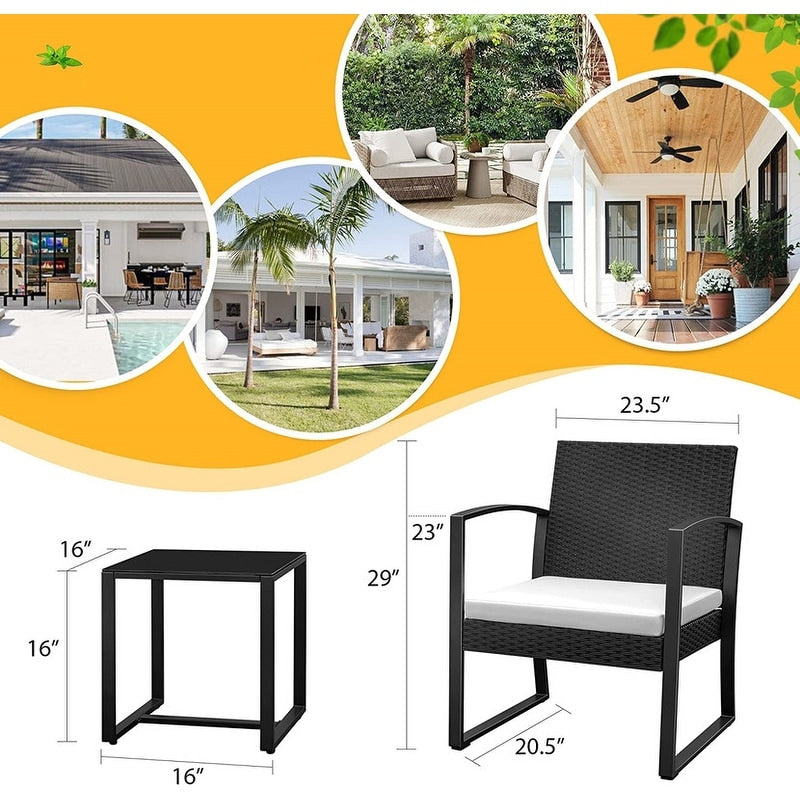 Furniwell 3 Pieces Patio Conversation Set Chairs with Coffee Table