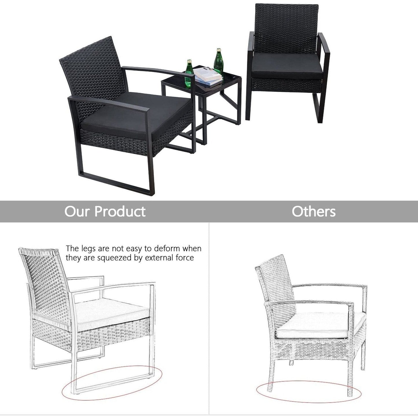 Furniwell 3 Pieces Patio Conversation Set Chairs with Coffee Table