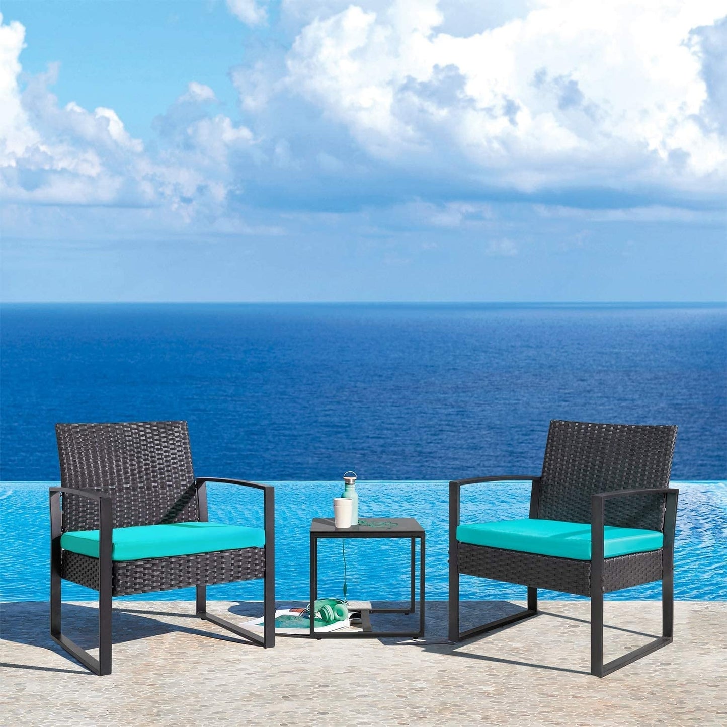 Furniwell 3 Pieces Patio Conversation Set Chairs with Coffee Table