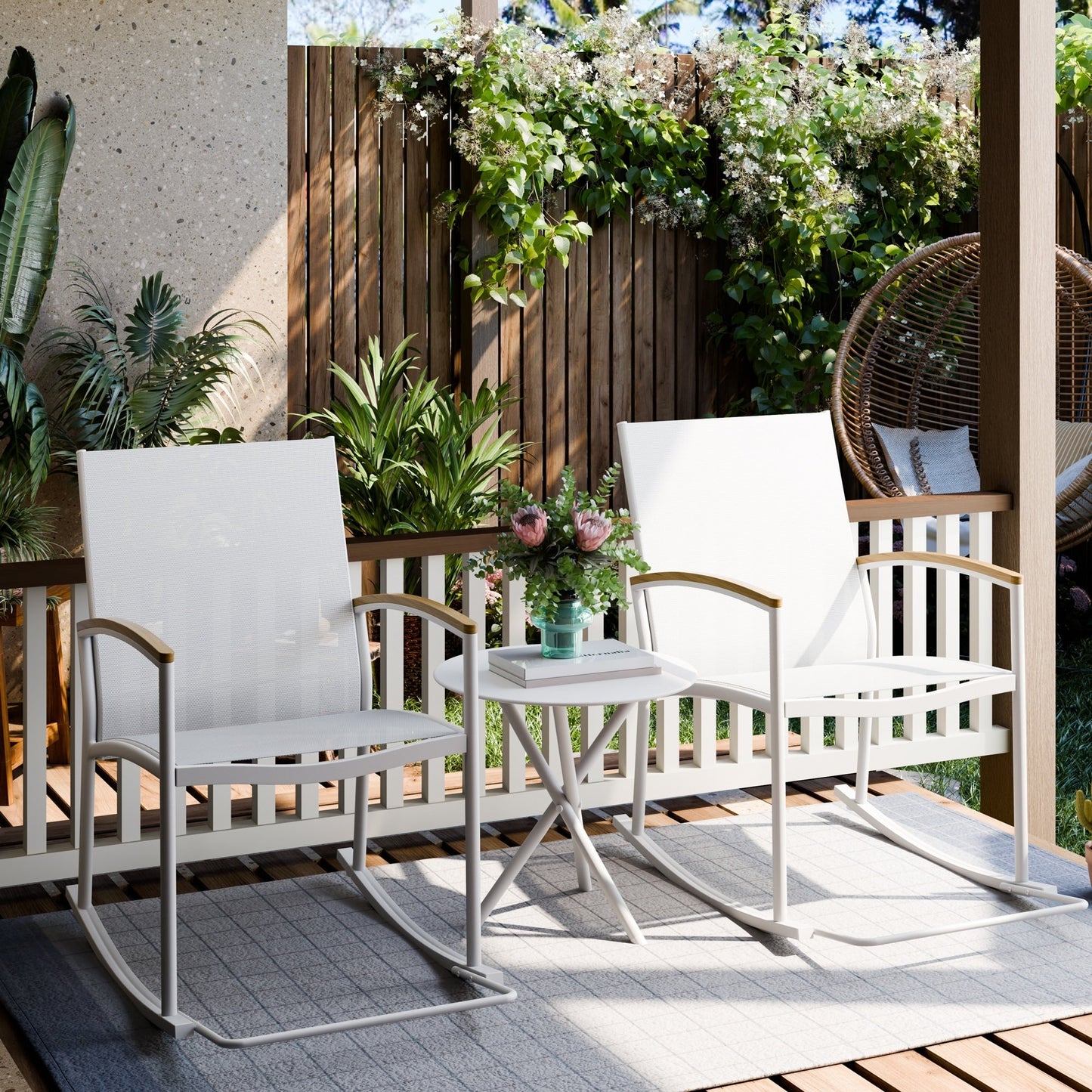 Futzca 3-Piece Patio Bistro Sets, Two Chairs with Coffee Table