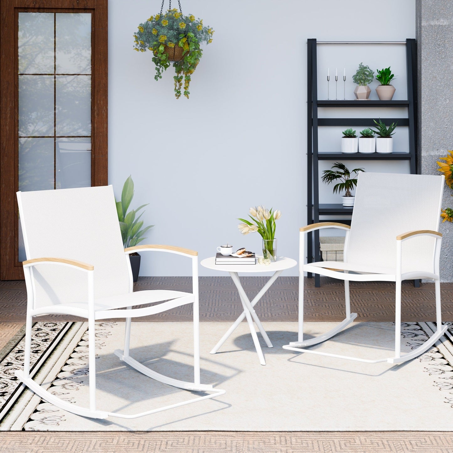 Futzca 3-Piece Patio Bistro Sets, Two Chairs with Coffee Table
