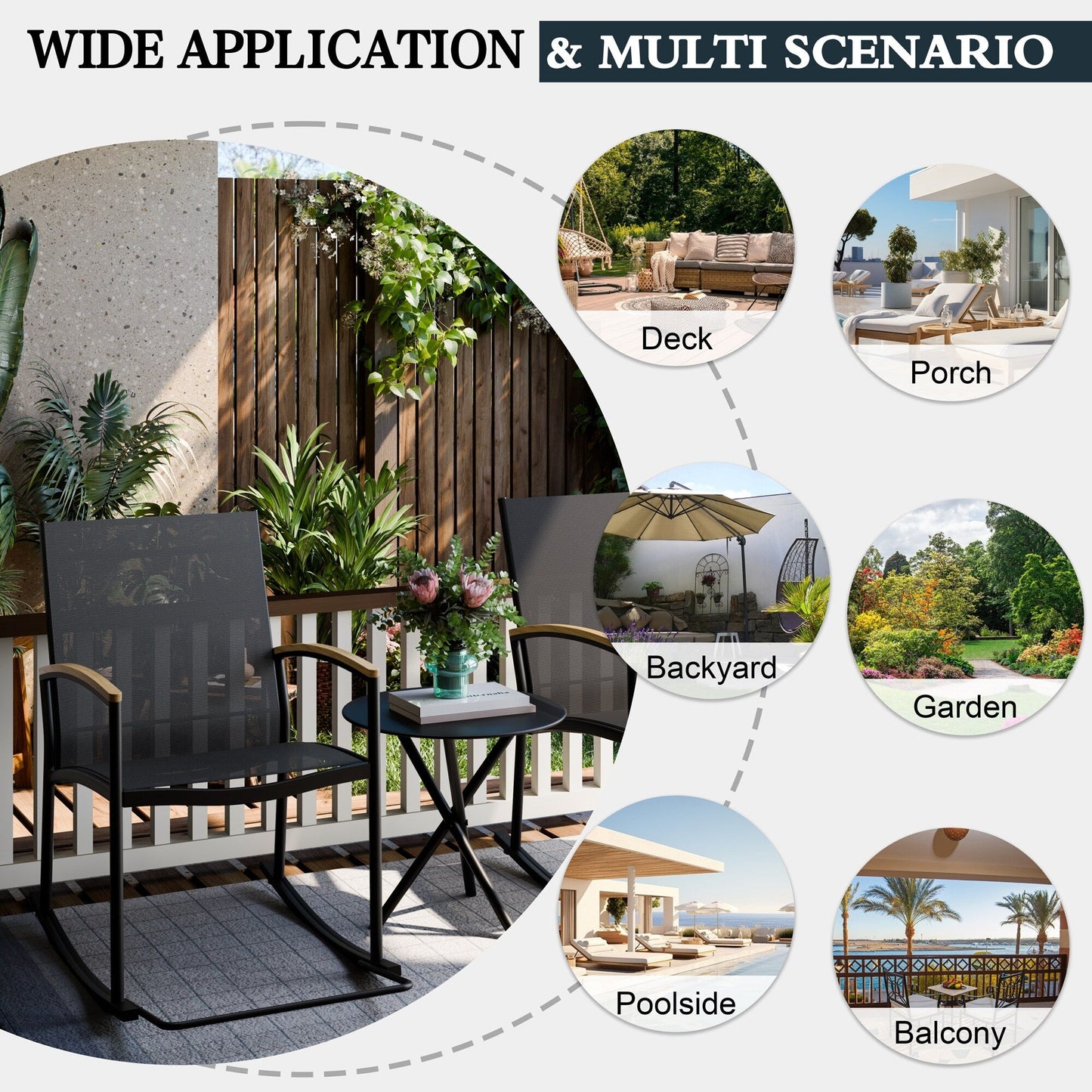 Futzca 3-Piece Patio Bistro Sets, Two Chairs with Coffee Table