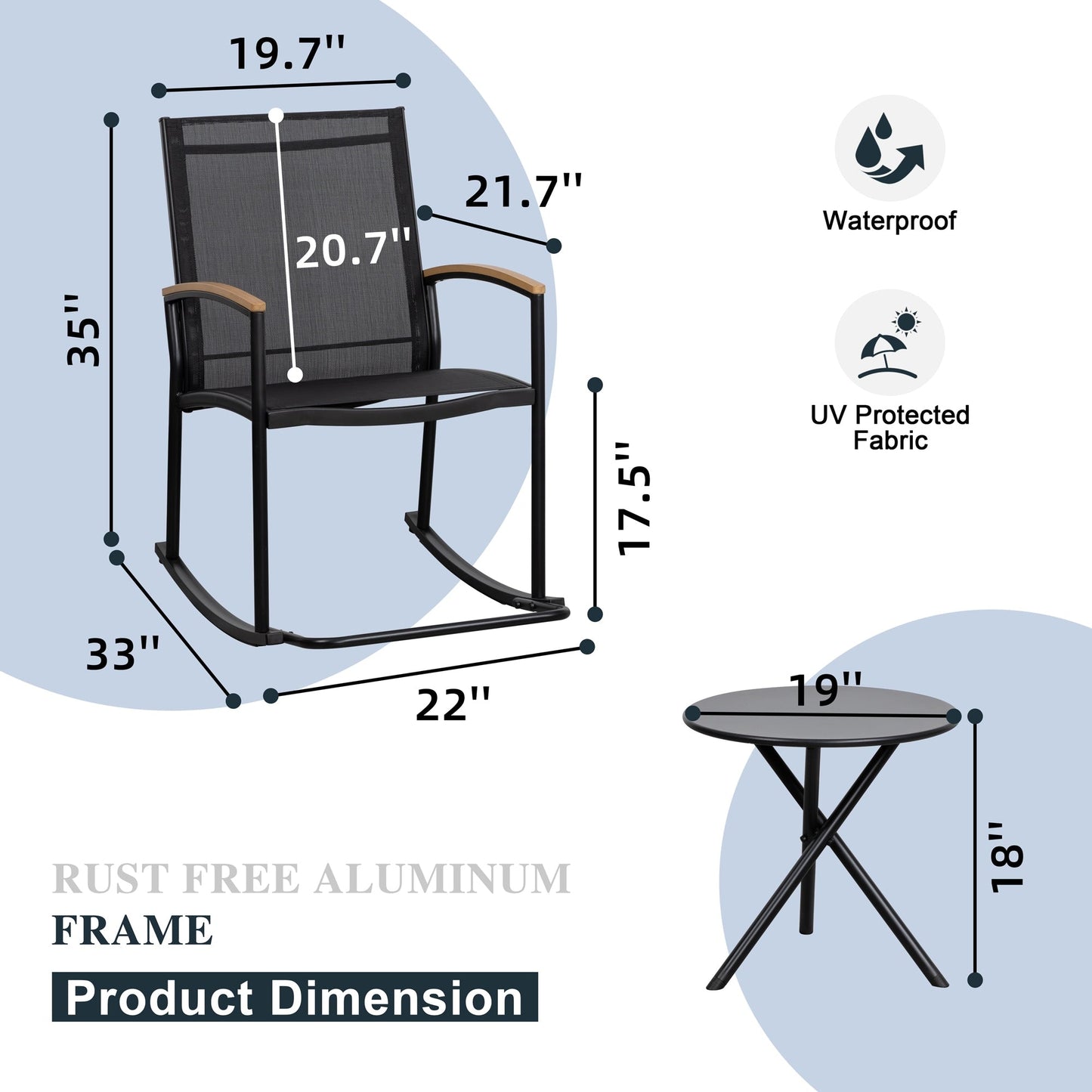 Futzca 3-Piece Patio Bistro Sets, Two Chairs with Coffee Table
