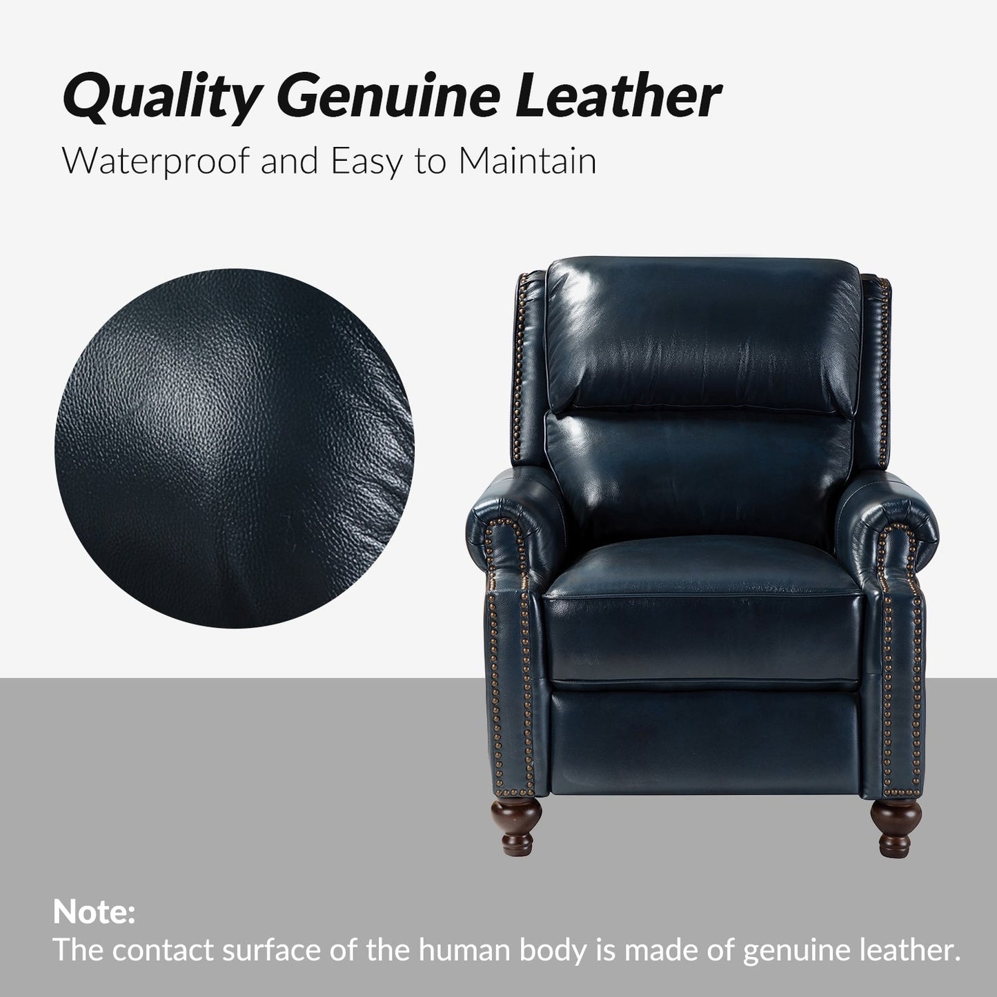 Gabriela Mid-Century Modern Genuine Leather Recliner Nail Head Trim Set of 2 by HULALA HOME