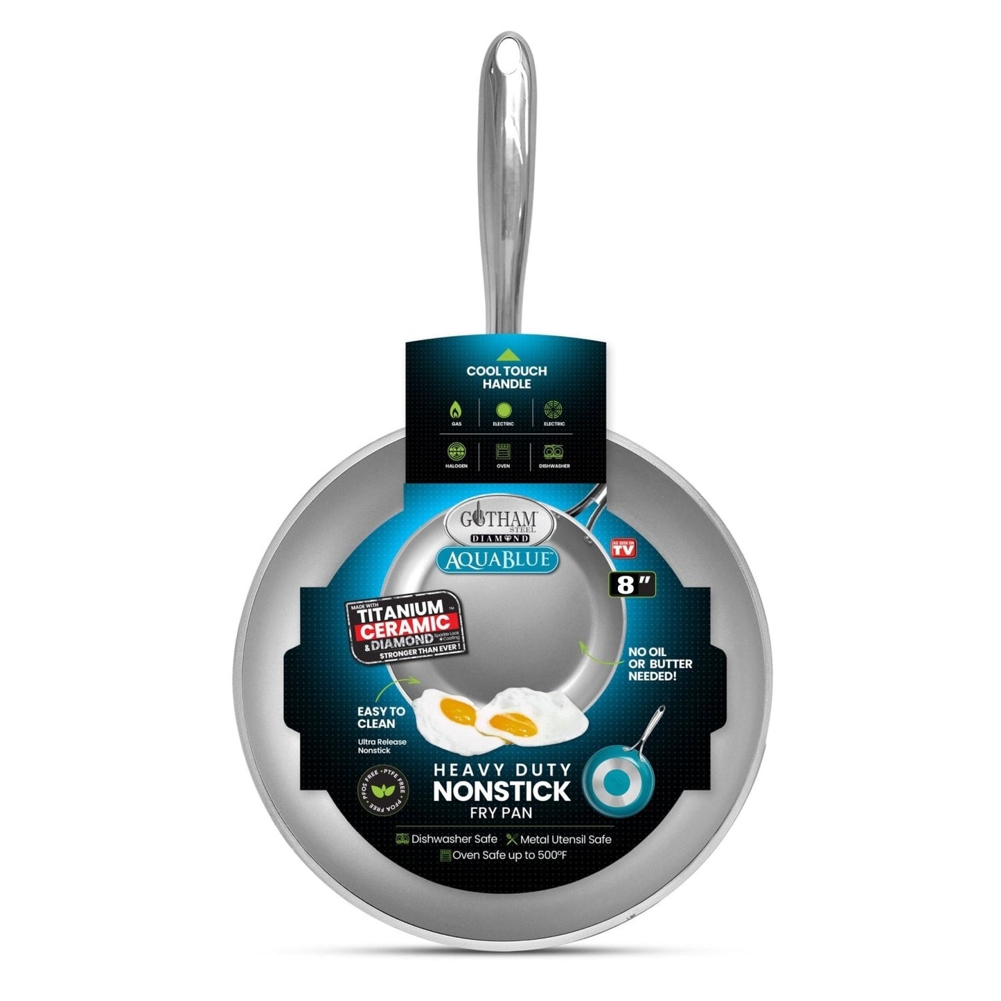 Gotham Steel Aqua Blue 8 Nonstick Fry Pan with Stay Cool Handle.