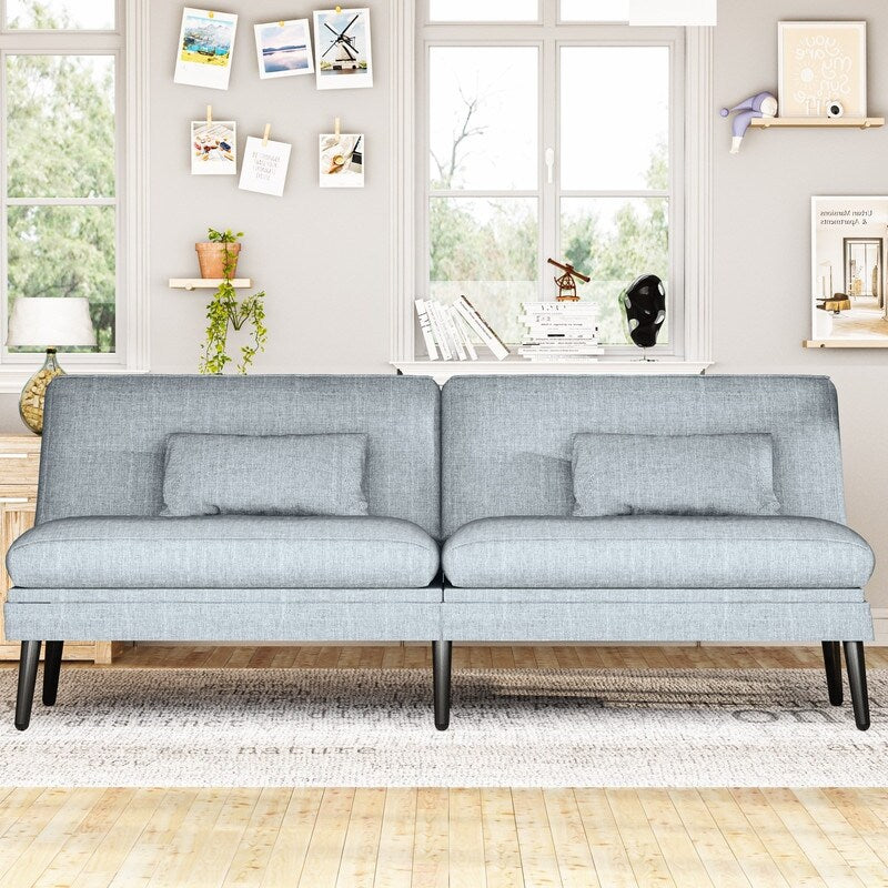 Grondin Convertible Futon Sofa Bed, 5-Angle Adjustable Backrest Sleeper Couch with 2 Pillows, Modern Style Recliner Lounge