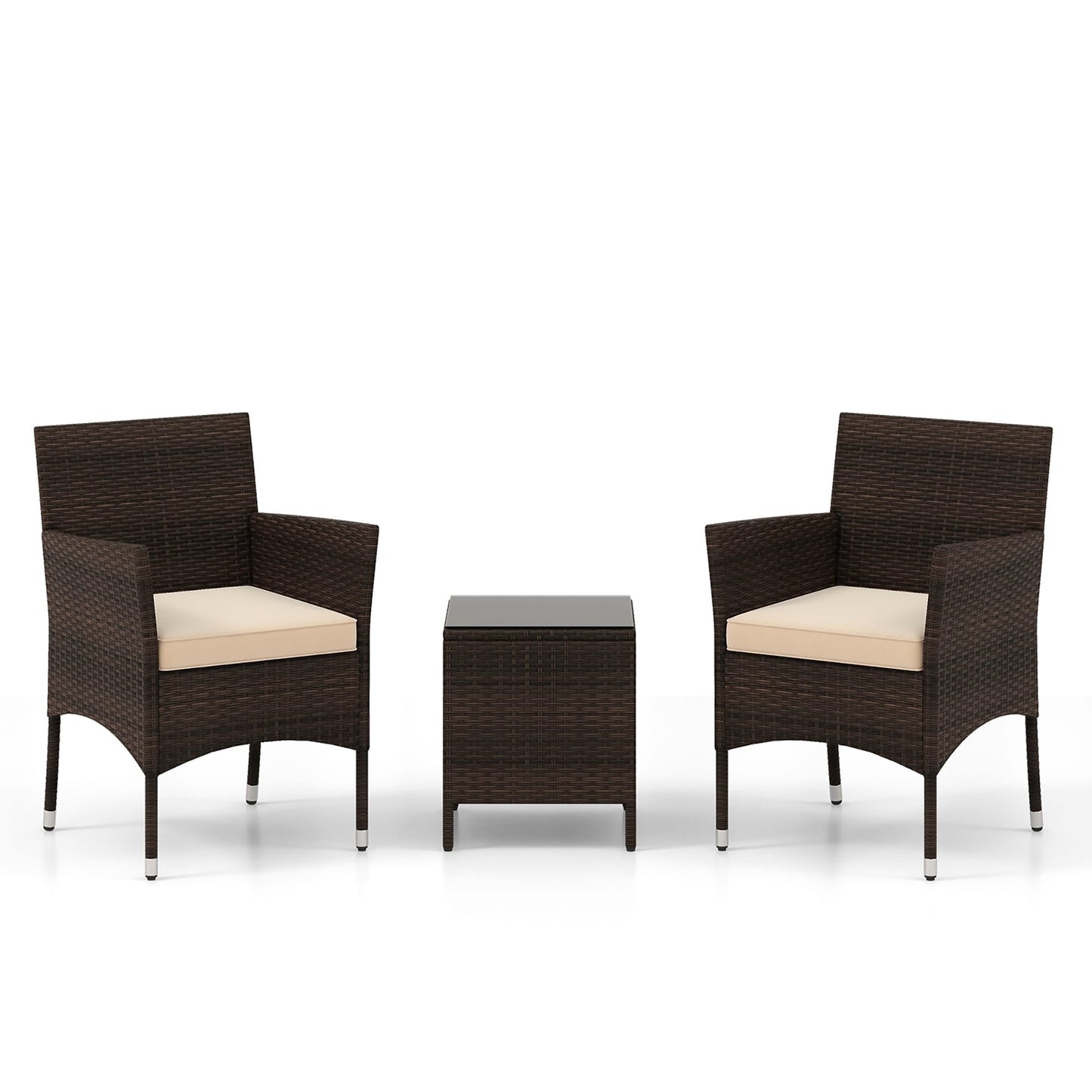 Gymax 3 PCS Outdoor Conversation Set w/ Cushioned Seat & Tempered