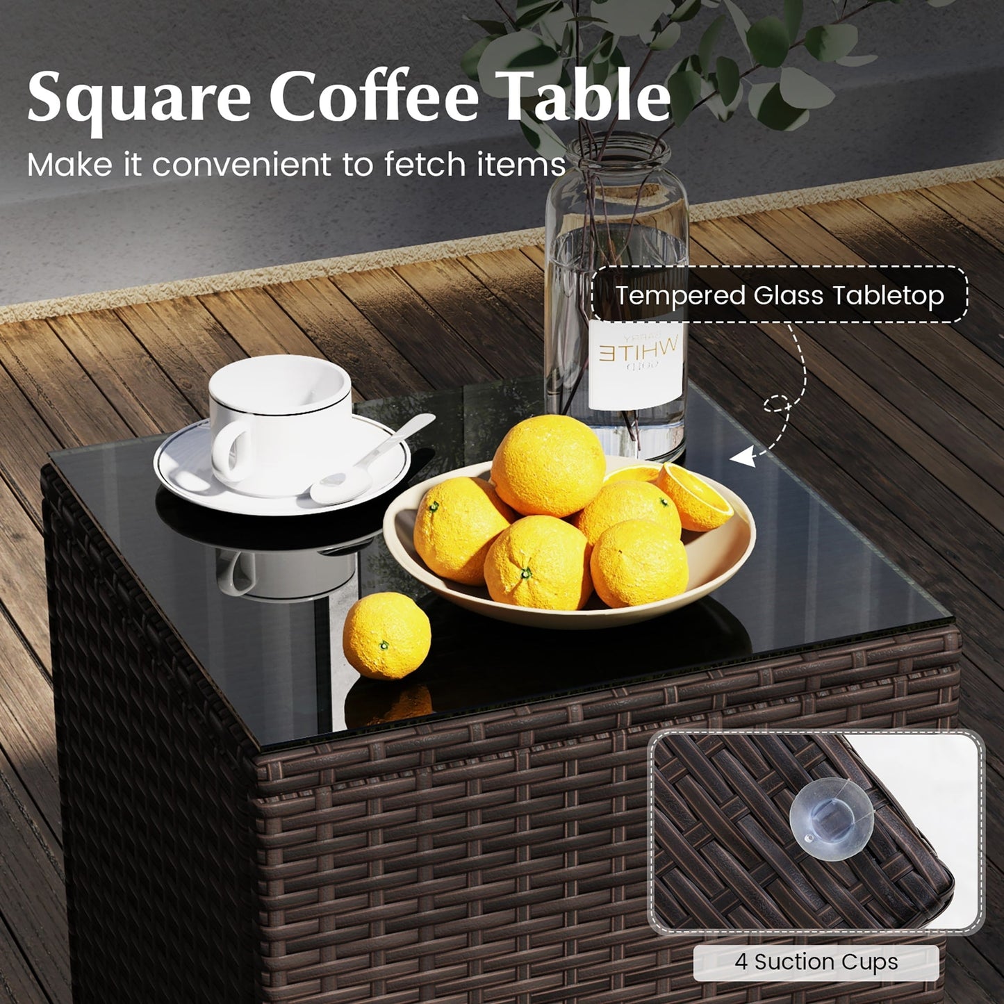 Gymax 3 PCS Outdoor Conversation Set w/ Cushioned Seat & Tempered