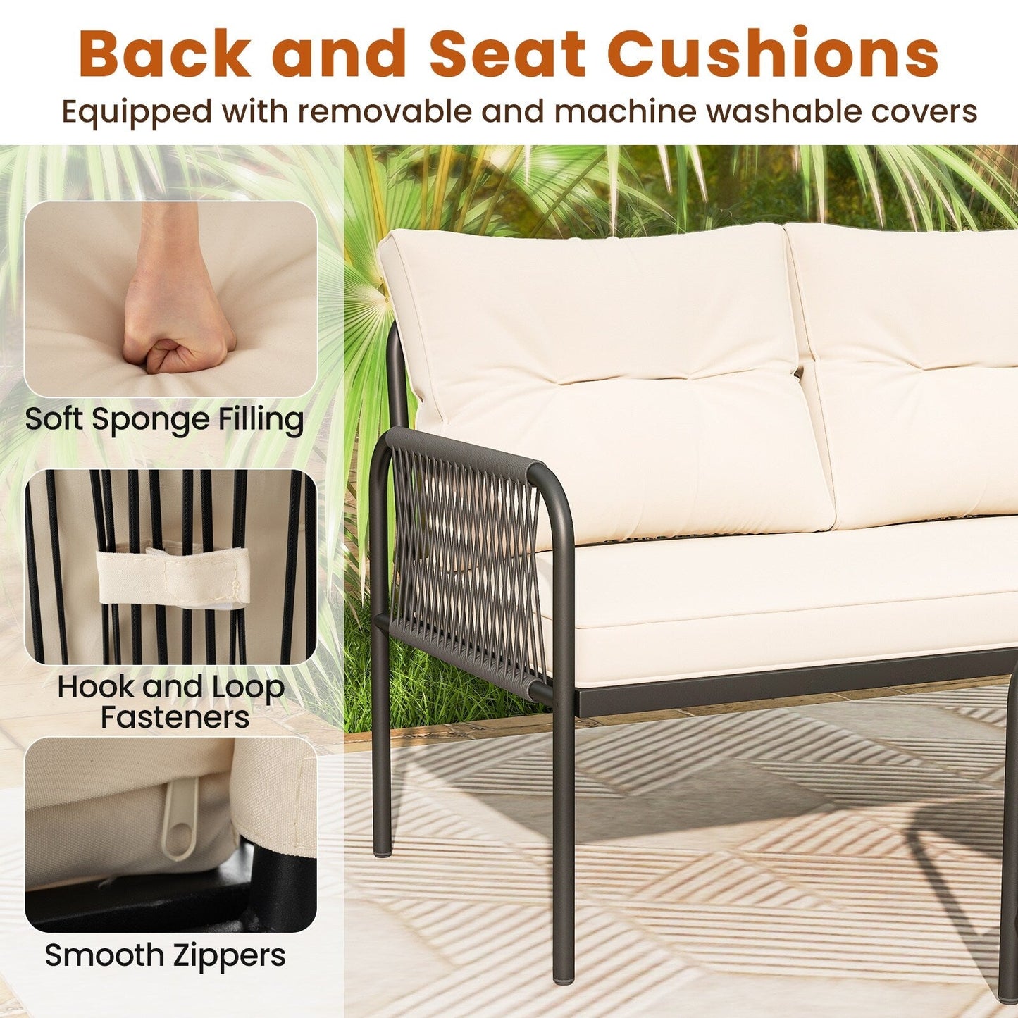 Gymax 3-Piece L Shaped Patio Furniture Set w/Tempered Glass Table Back