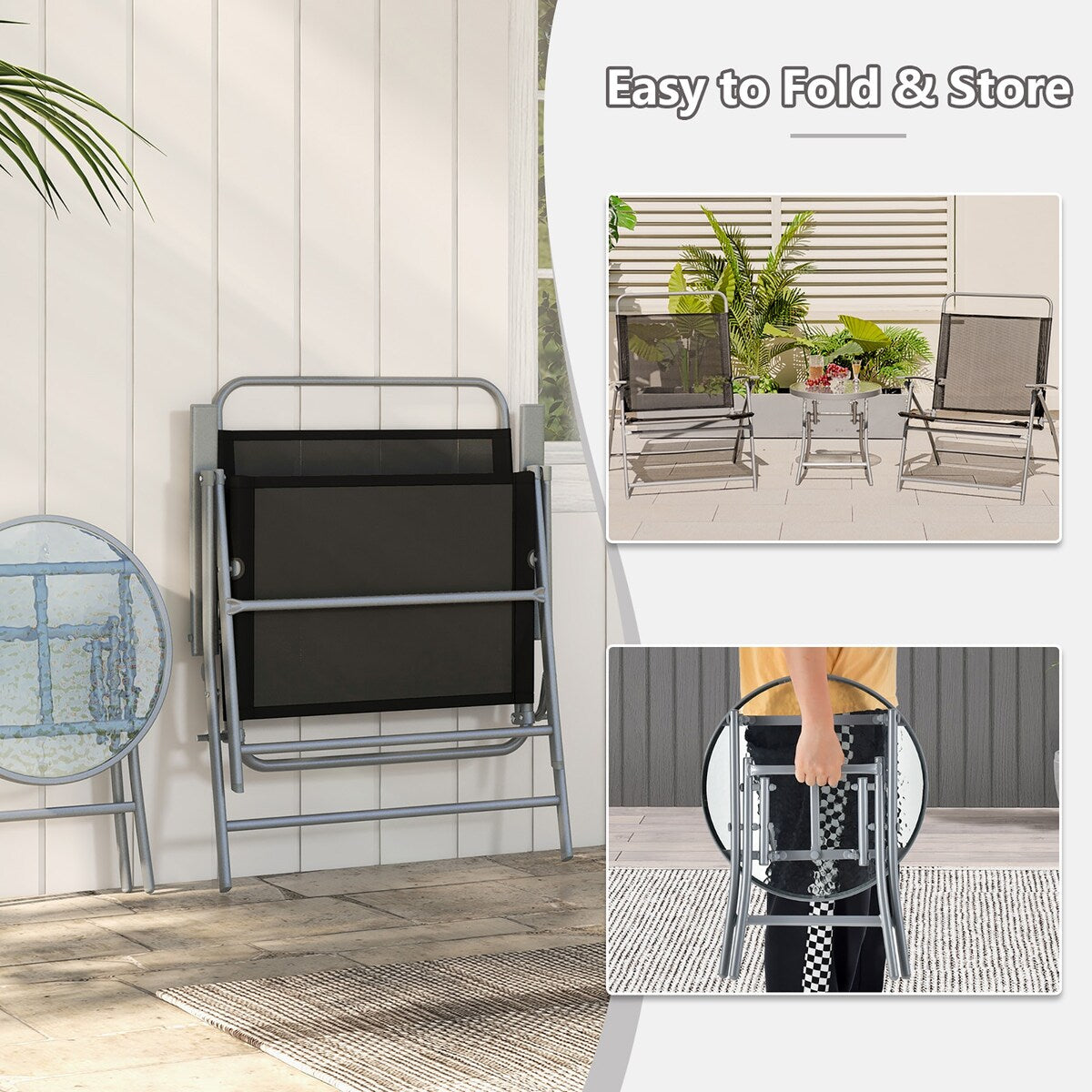 Gymax 3 Piece Patio Folding Chair Set w/ Coffee Table & Extra-Large
