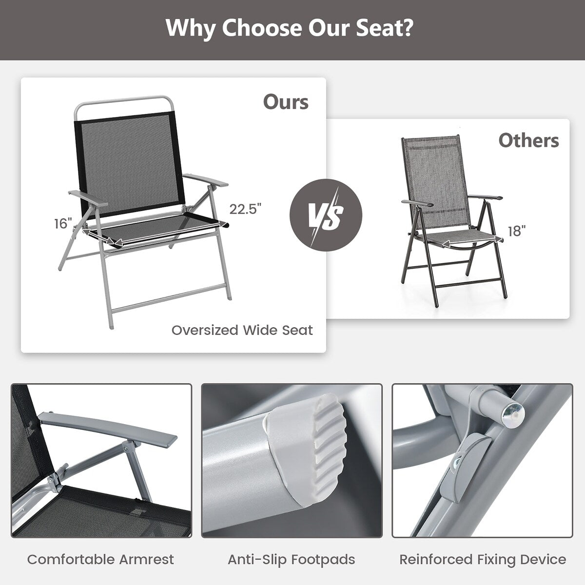 Gymax 3 Piece Patio Folding Chair Set w/ Coffee Table & Extra-Large