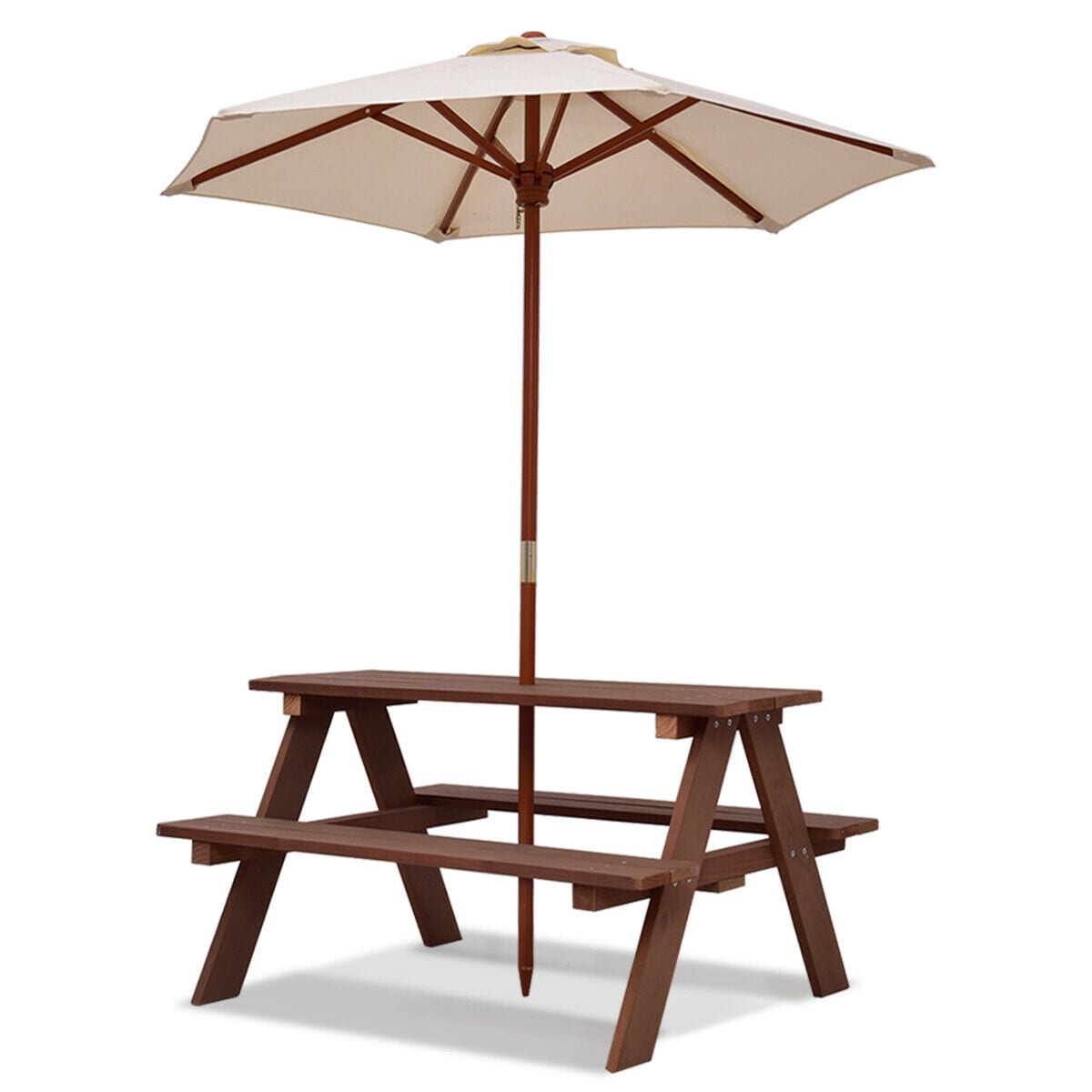 Gymax Children Outdoor 4 Seat Kids Picnic Table Bench with Folding